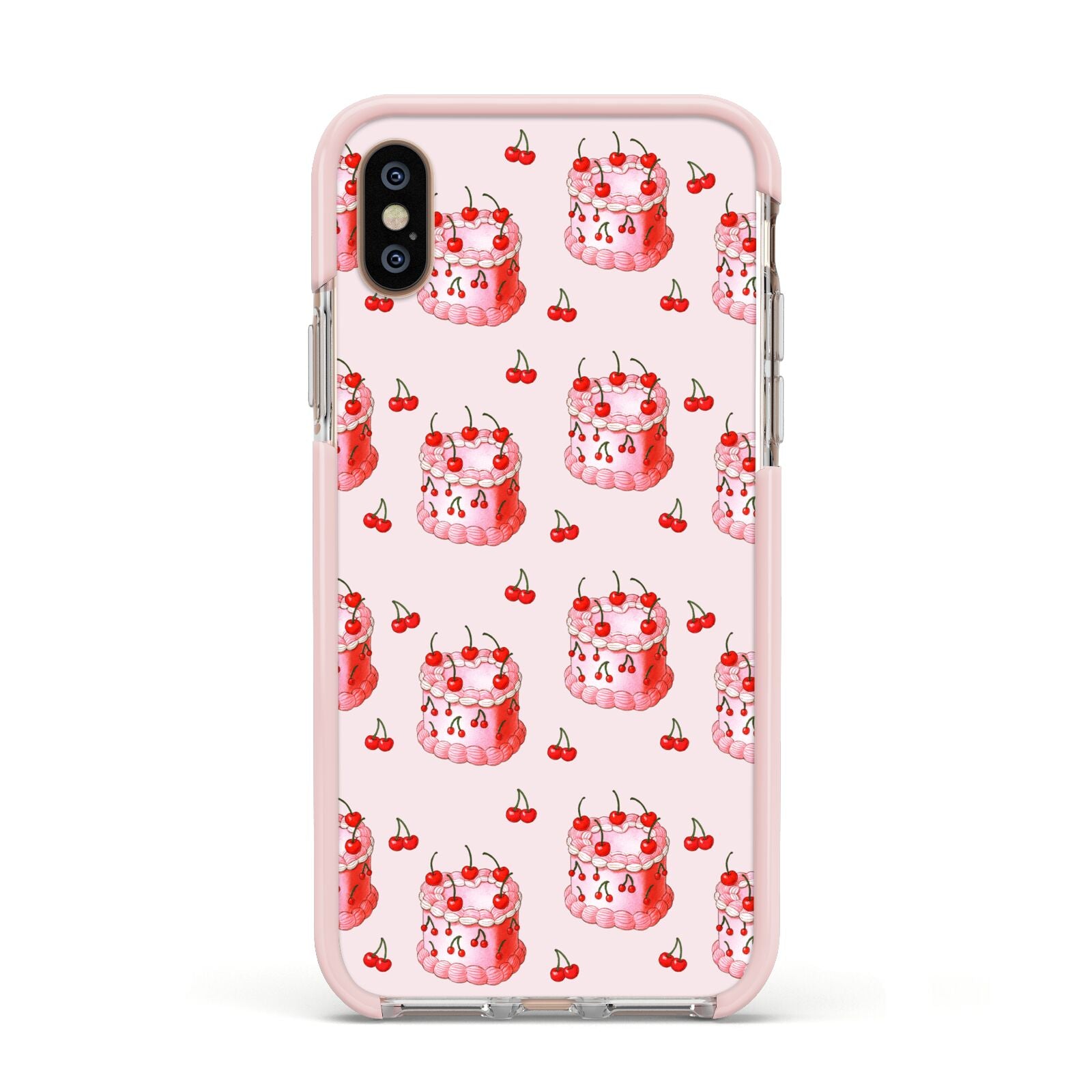 Cherry Cake Party Apple iPhone Xs Impact Case Pink Edge on Gold Phone