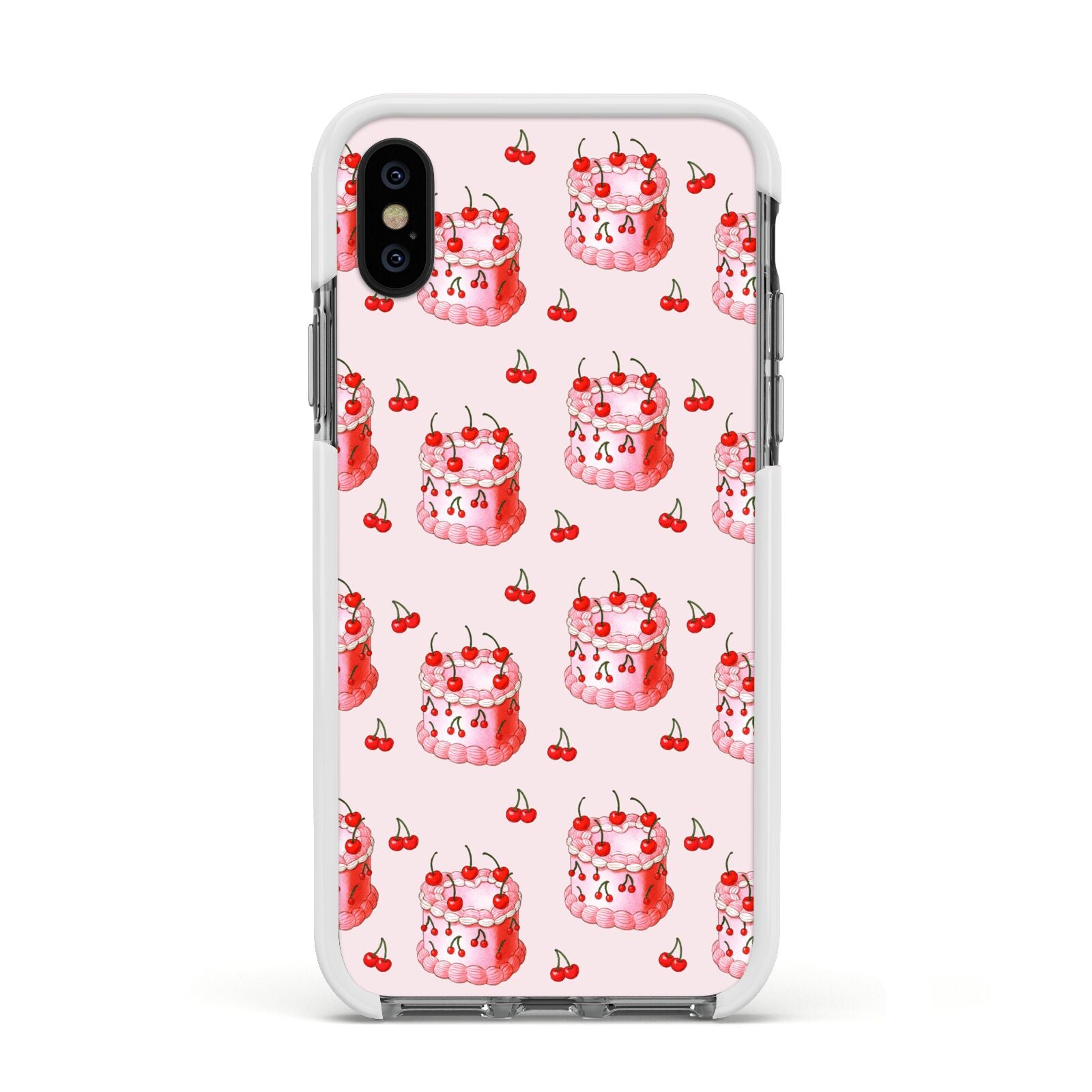 Cherry Cake Party Apple iPhone Xs Impact Case White Edge on Black Phone