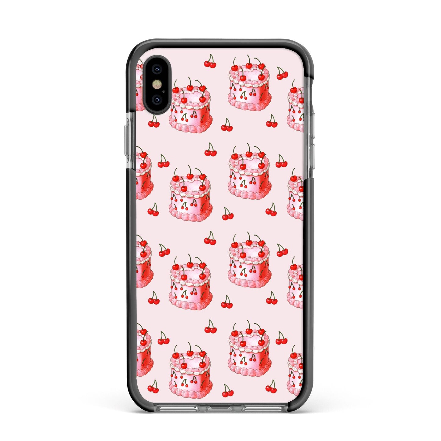 Cherry Cake Party Apple iPhone Xs Max Impact Case Black Edge on Black Phone