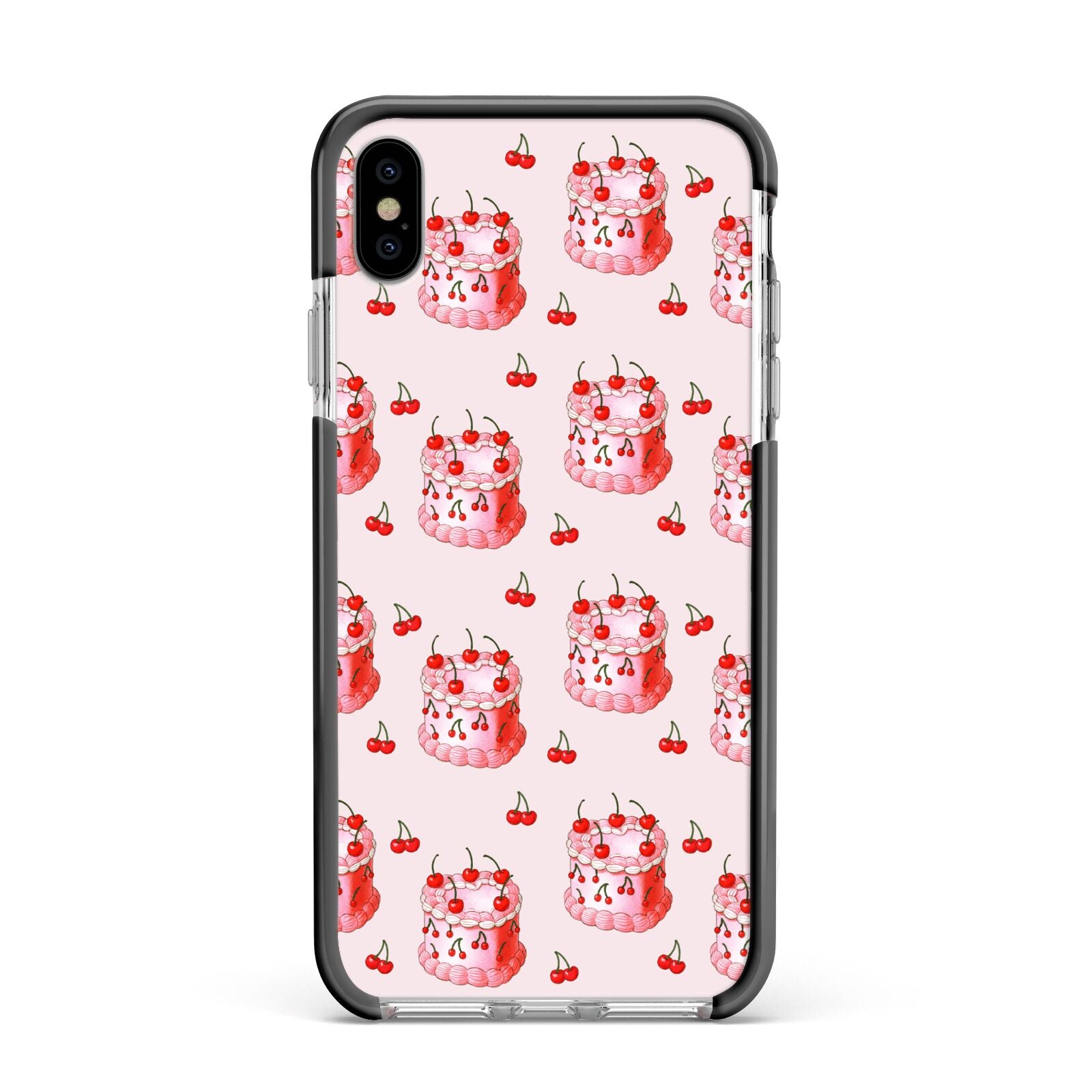 Cherry Cake Party Apple iPhone Xs Max Impact Case Black Edge on Silver Phone