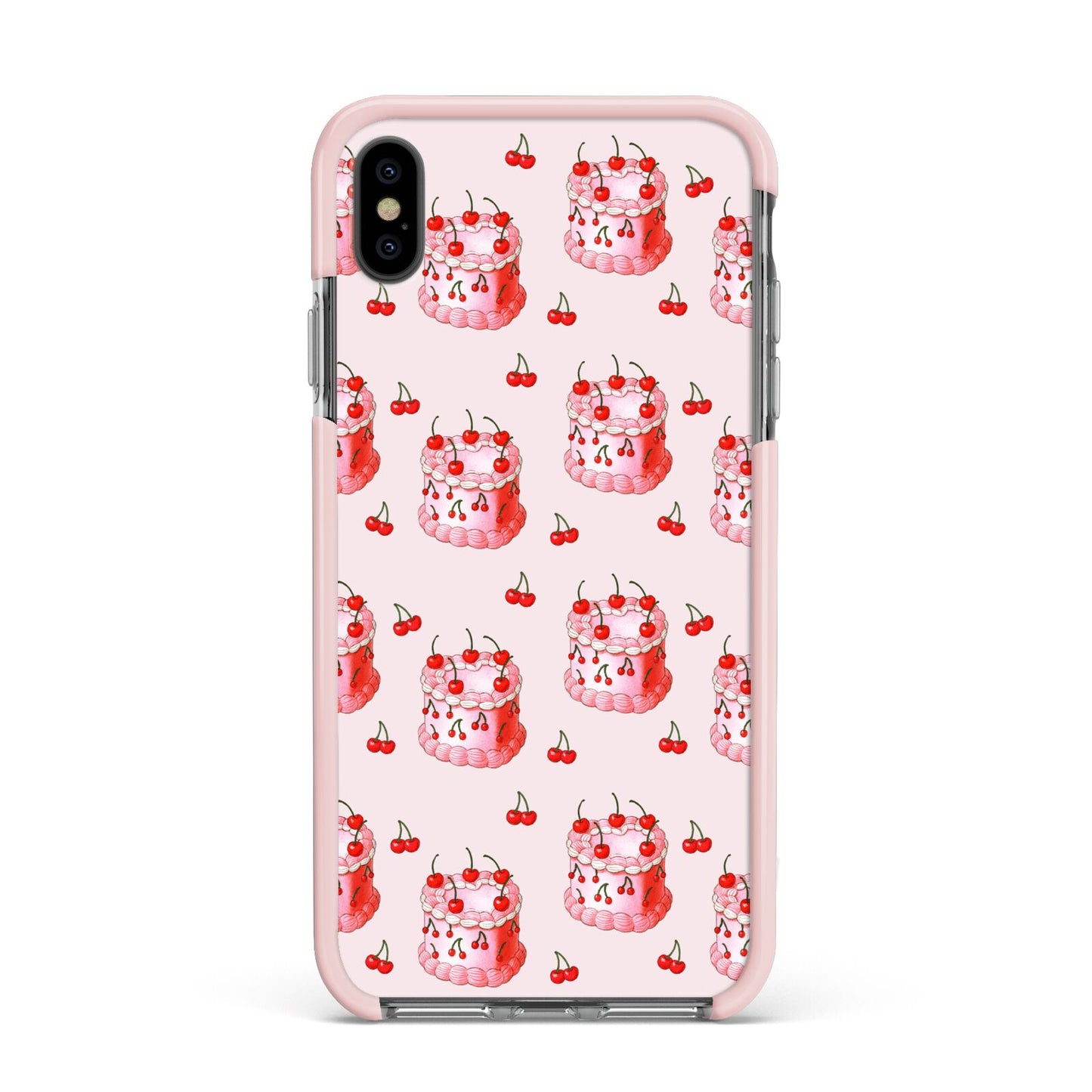 Cherry Cake Party Apple iPhone Xs Max Impact Case Pink Edge on Black Phone
