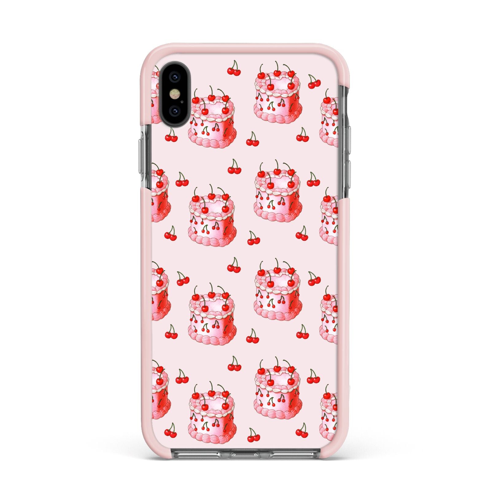 Cherry Cake Party Apple iPhone Xs Max Impact Case Pink Edge on Black Phone