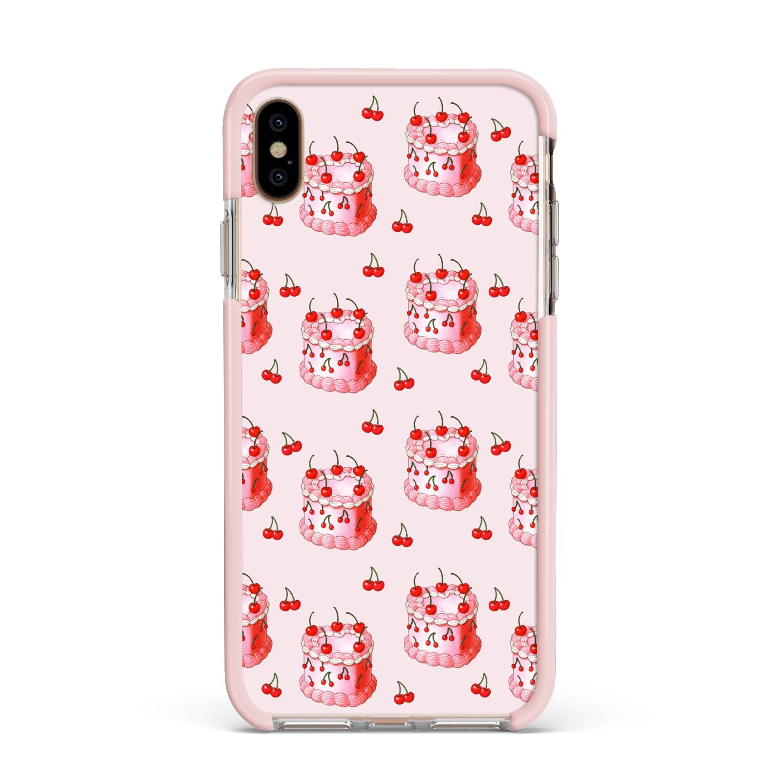Cherry Cake Party Apple iPhone Xs Max Impact Case Pink Edge on Gold Phone