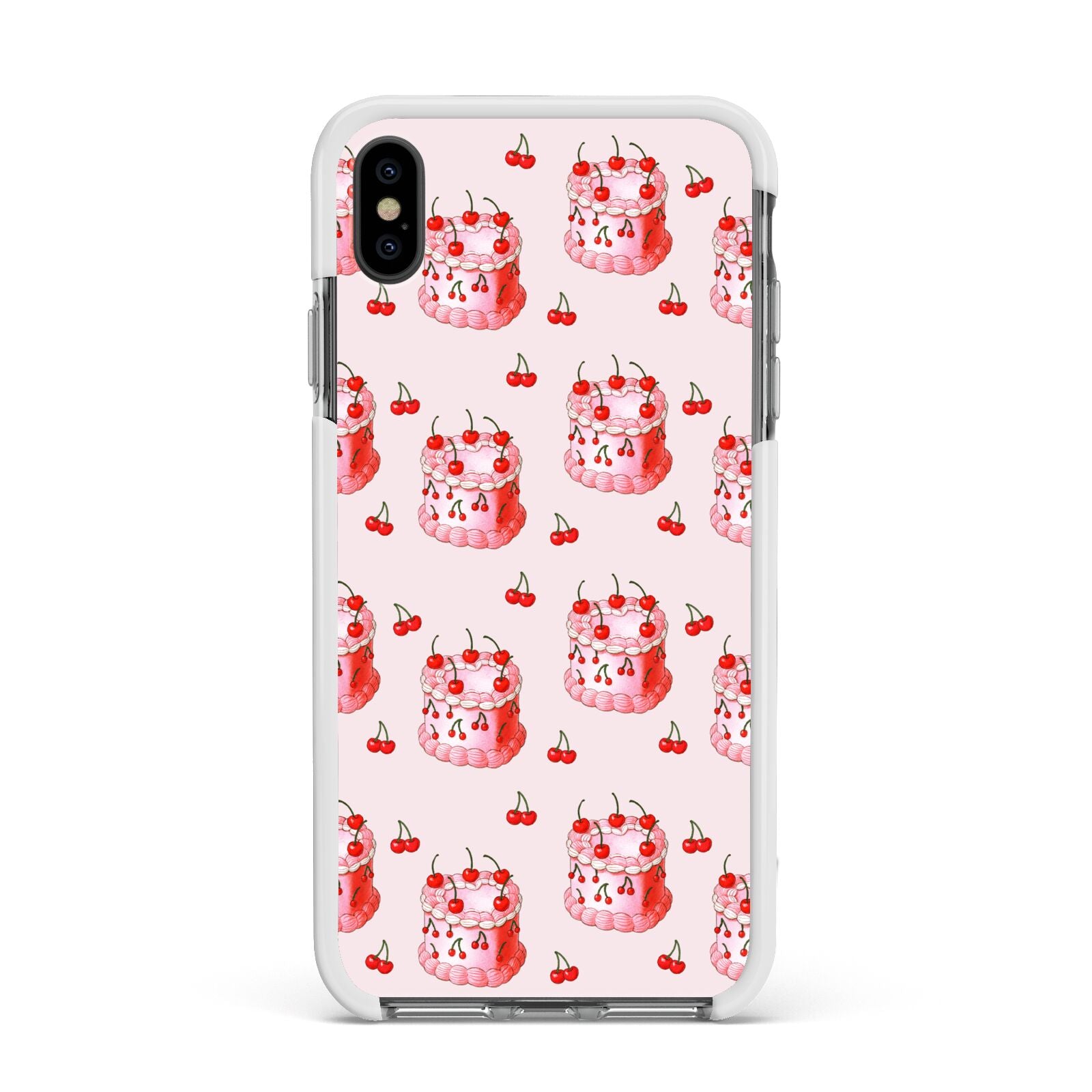 Cherry Cake Party Apple iPhone Xs Max Impact Case White Edge on Black Phone
