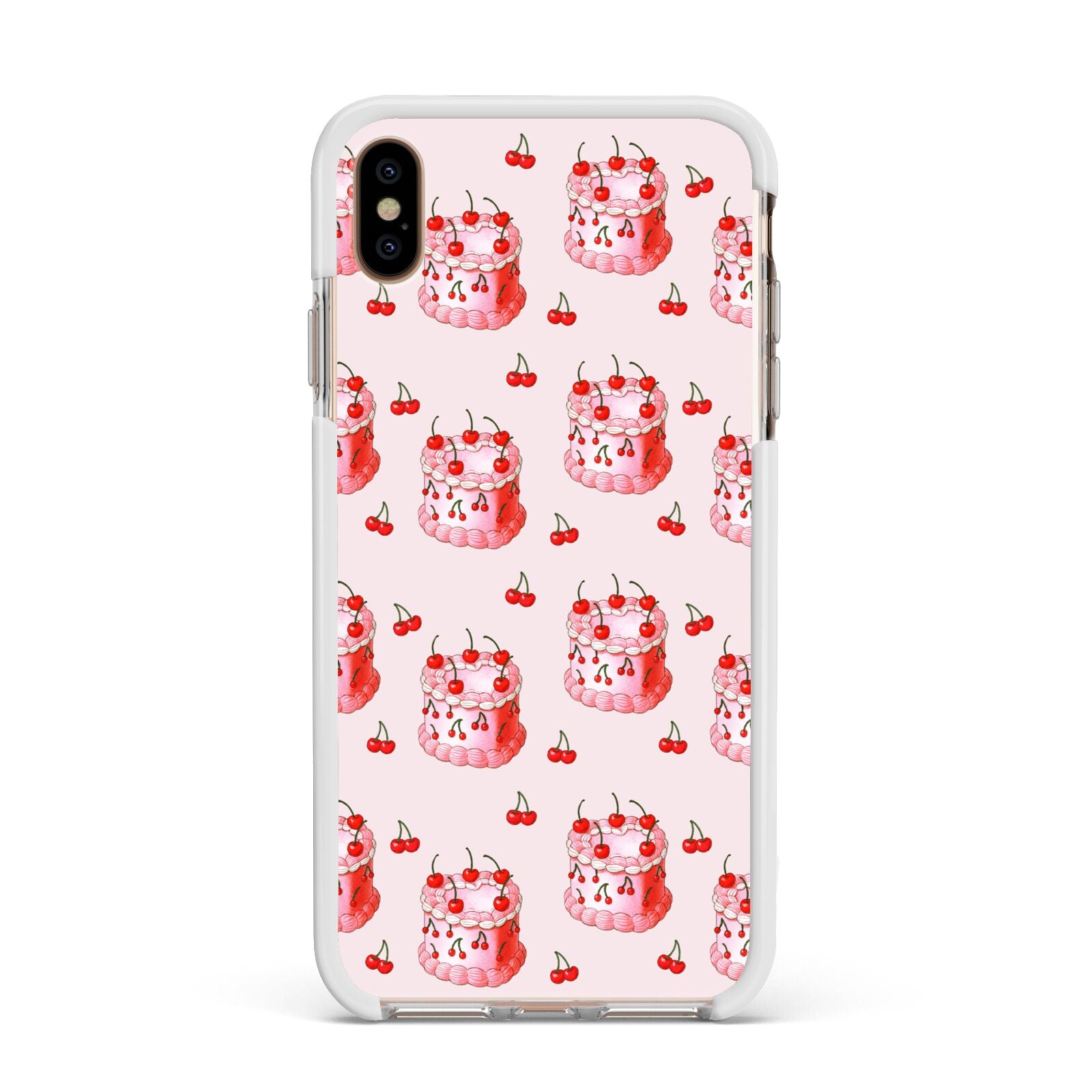 Cherry Cake Party Apple iPhone Xs Max Impact Case White Edge on Gold Phone