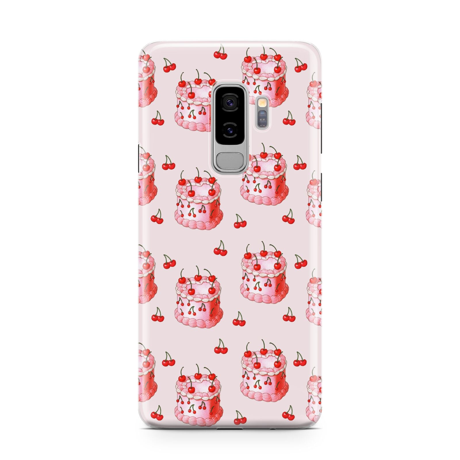 Cherry Cake Party Samsung Galaxy S9 Plus Case on Silver phone
