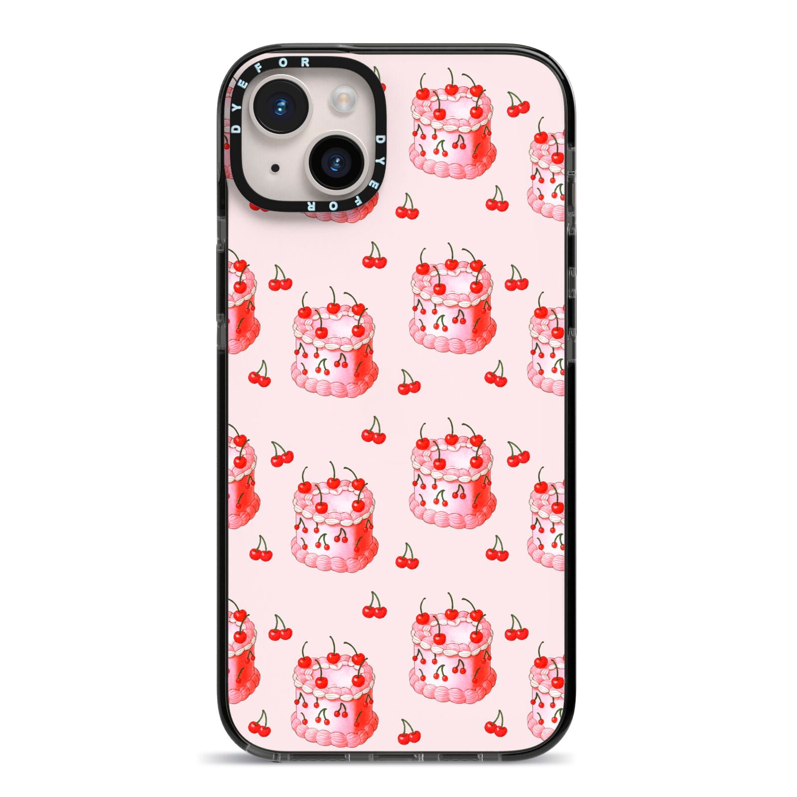 Cherry Cake Party iPhone 14 Plus Black Impact Case on Silver phone