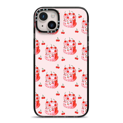 Cherry Cake Party iPhone 14 Plus Black Impact Case on Silver phone
