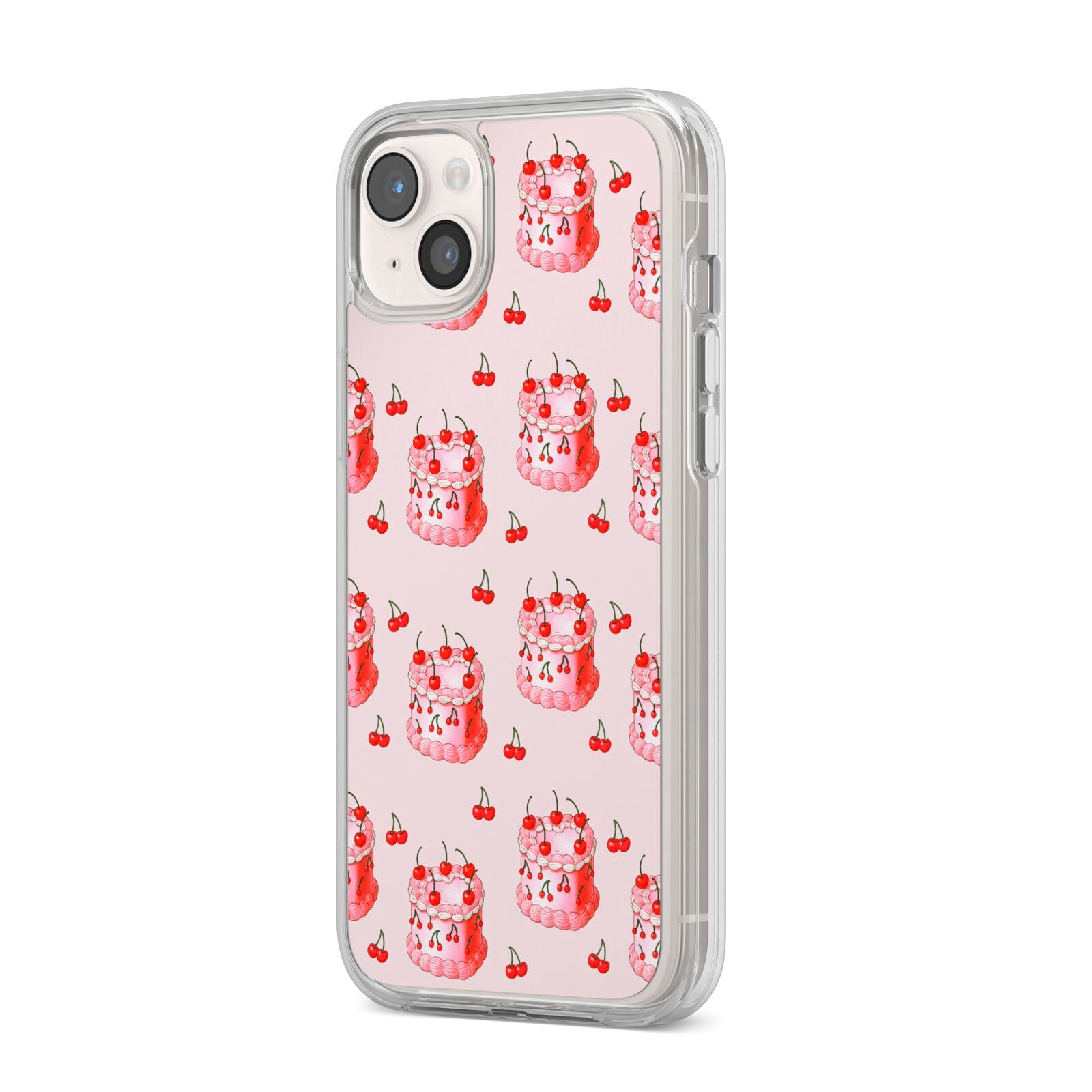 Cherry Cake Party iPhone 14 Plus Clear Tough Case Starlight Angled Image