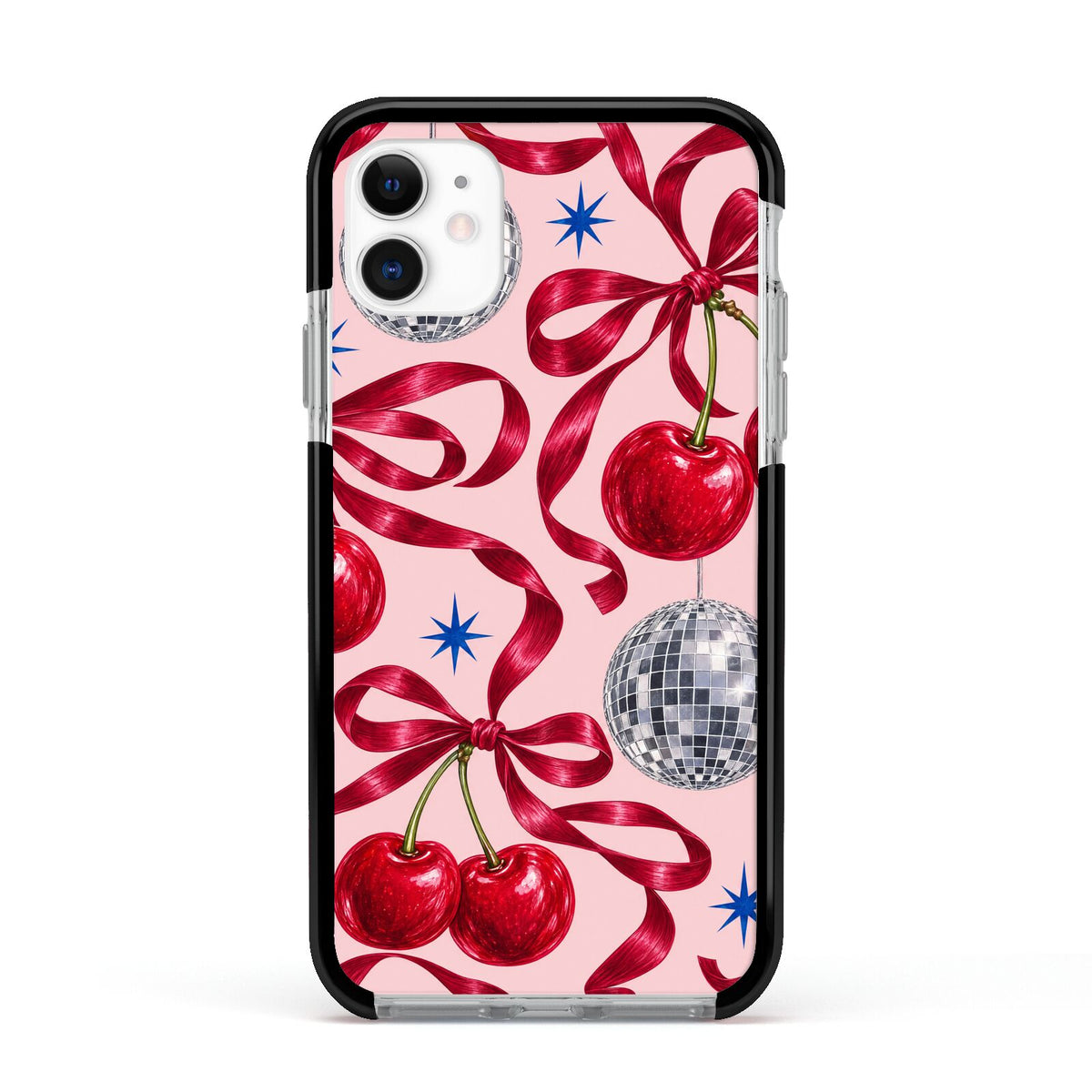 Cherry Disco Apple iPhone 11 in White with Black Impact Case
