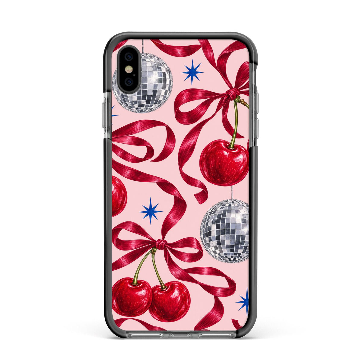 Cherry Disco Apple iPhone Xs Max Impact Case Black Edge on Black Phone