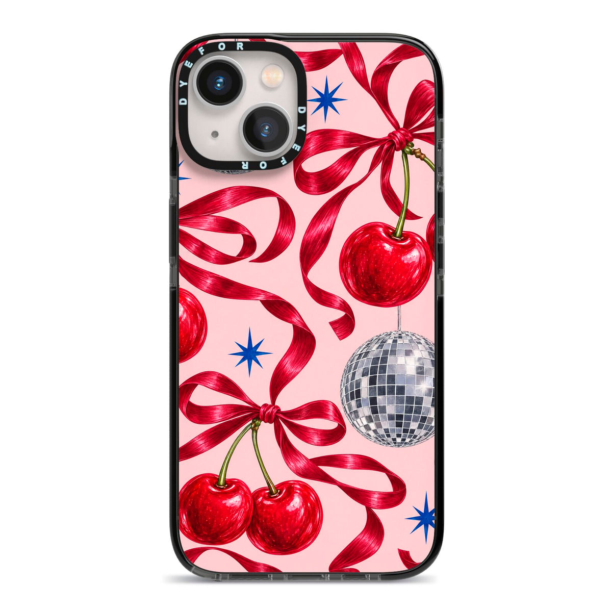 Cherry Disco iPhone 13 Black Impact Case on Silver phone