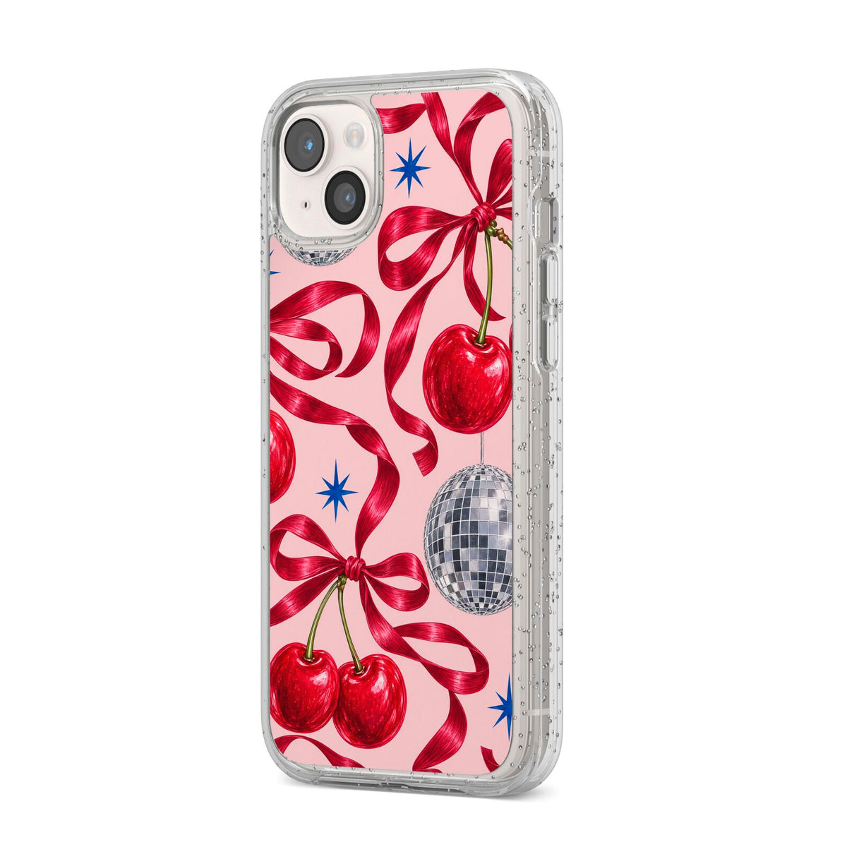 Cherry Disco iPhone 14 Plus Glitter Tough Case Starlight Angled Image
