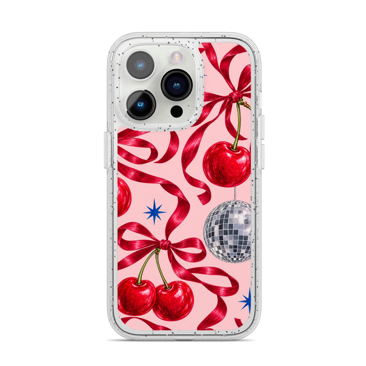 Cherry Disco iPhone 14 Pro Glitter Tough Case Silver