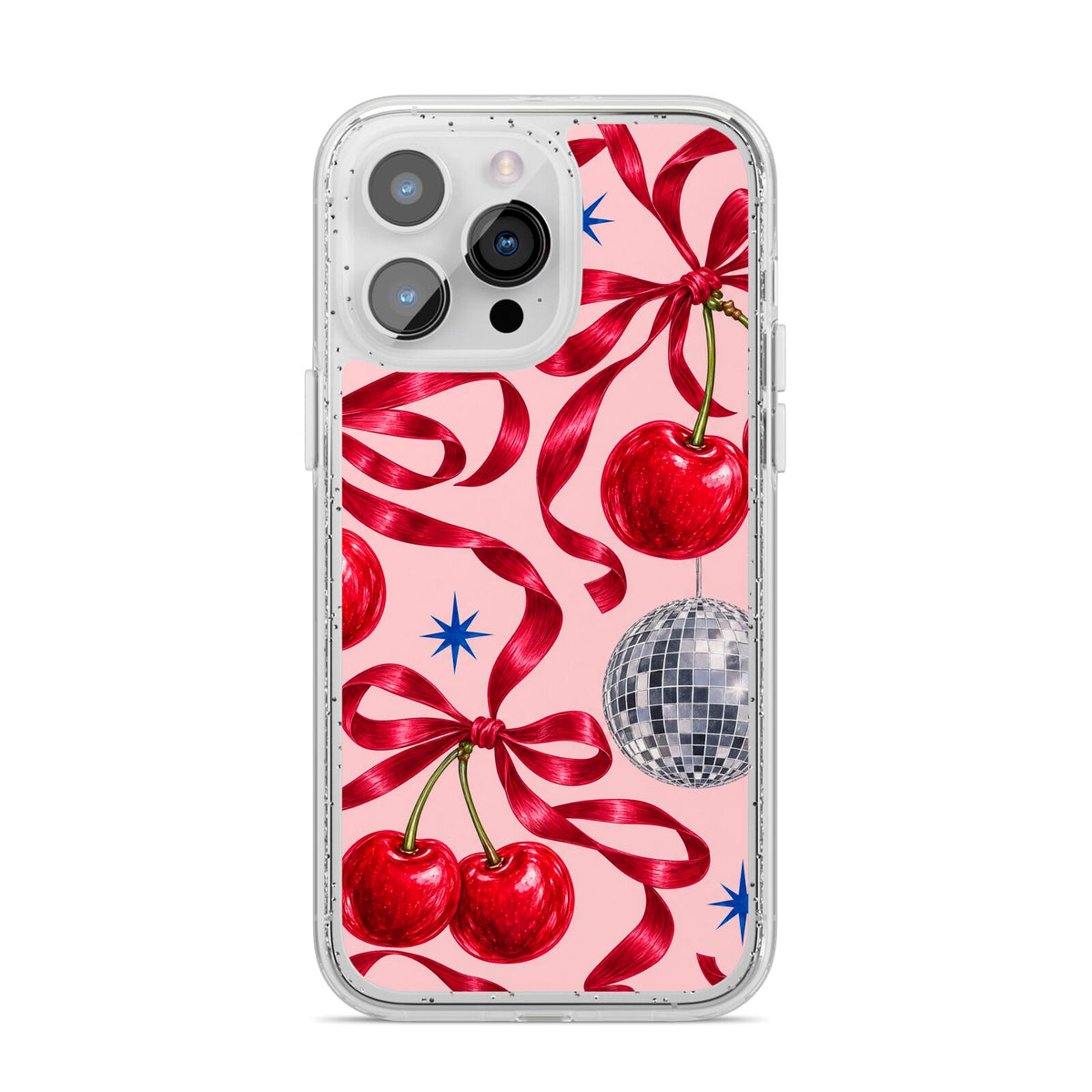 Cherry Disco iPhone 14 Pro Max Glitter Tough Case Silver