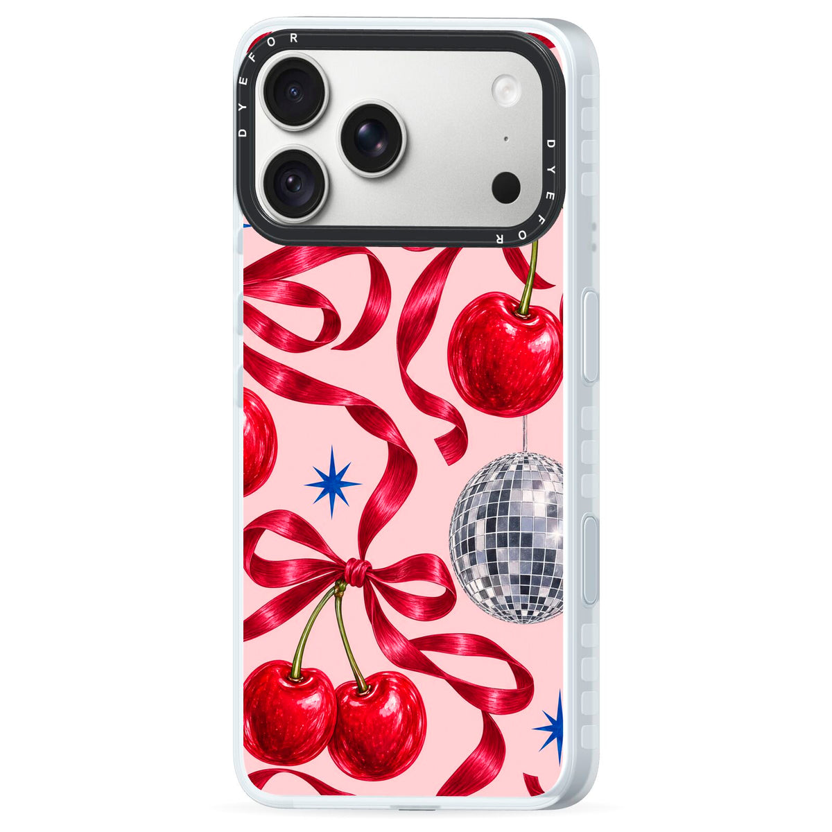 Cherry Disco iPhone 18 Pro Max Black Impact Pre order Case Side Angle on Silver phone