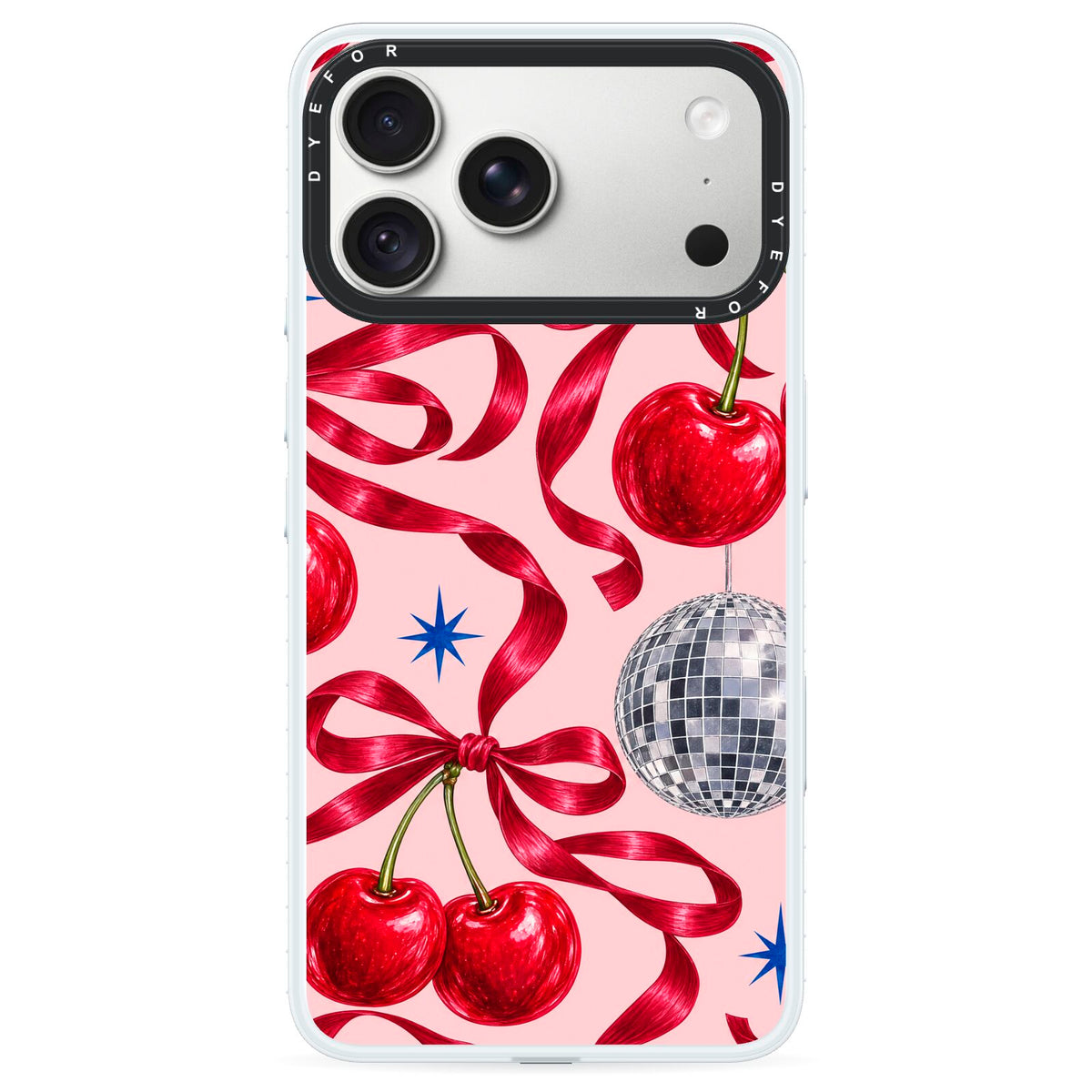 Cherry Disco iPhone 18 Pro Max Black Impact Pre order Case on Silver phone