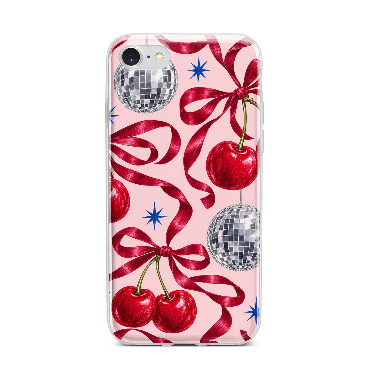 Cherry Disco iPhone 7 Bumper Case on Silver iPhone