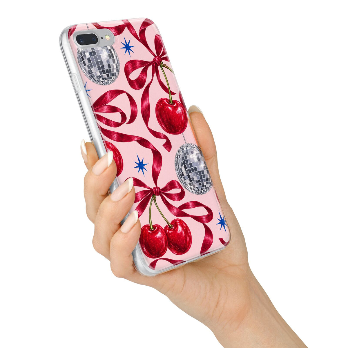 Cherry Disco iPhone 7 Plus Bumper Case on Silver iPhone Alternative Image