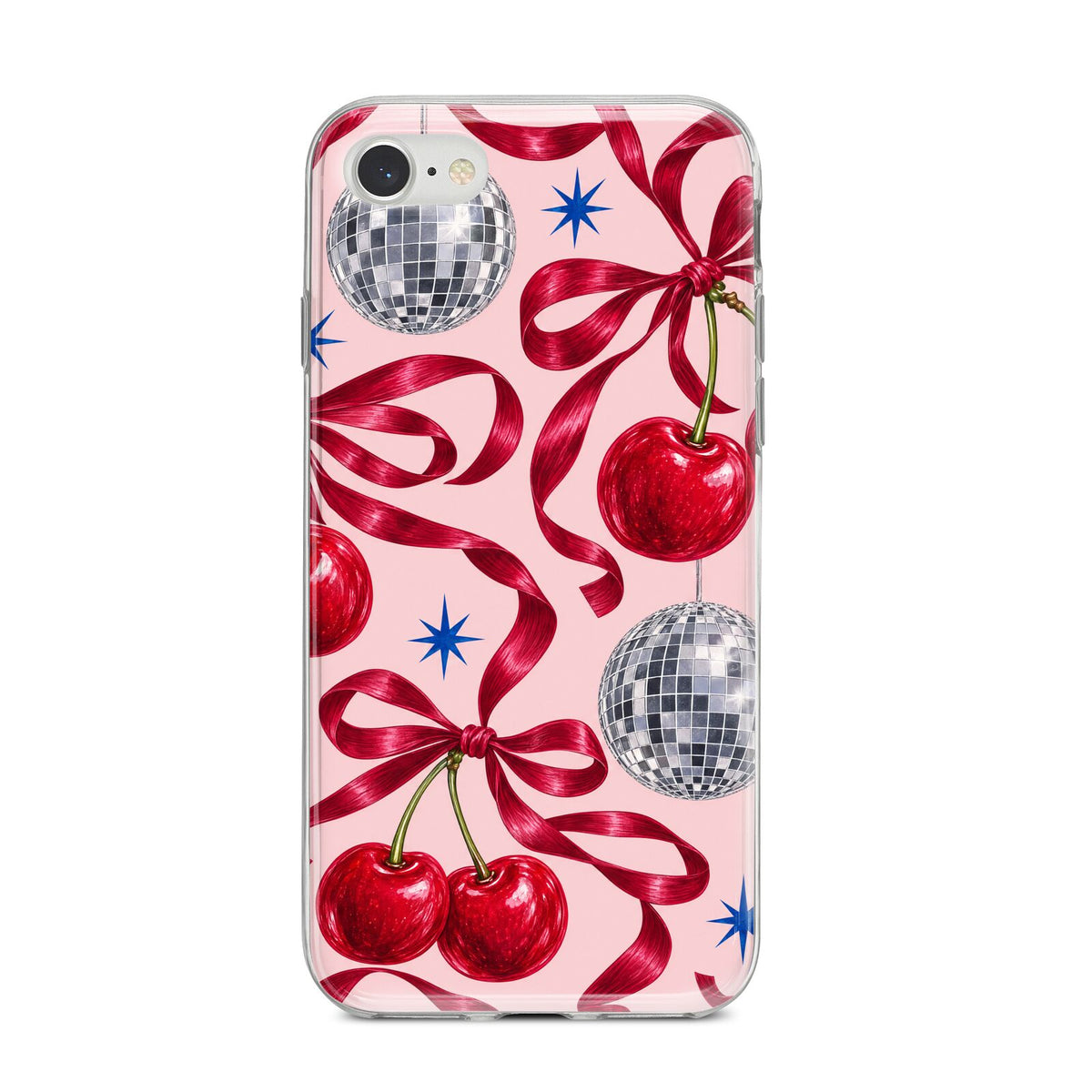 Cherry Disco iPhone 8 Bumper Case on Silver iPhone
