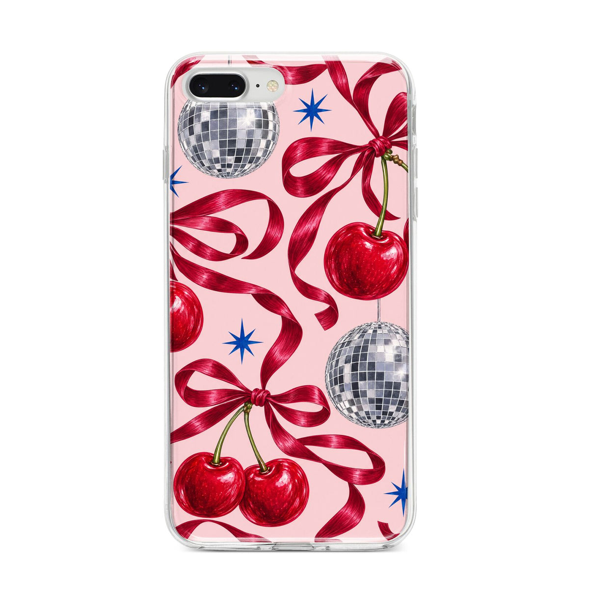 Cherry Disco iPhone 8 Plus Bumper Case on Silver iPhone