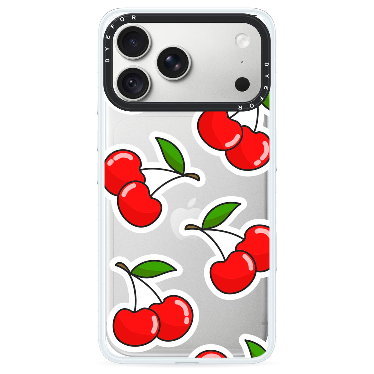 Cherry Pattern iPhone 18 Pro Black Impact Pre order Case on Silver phone