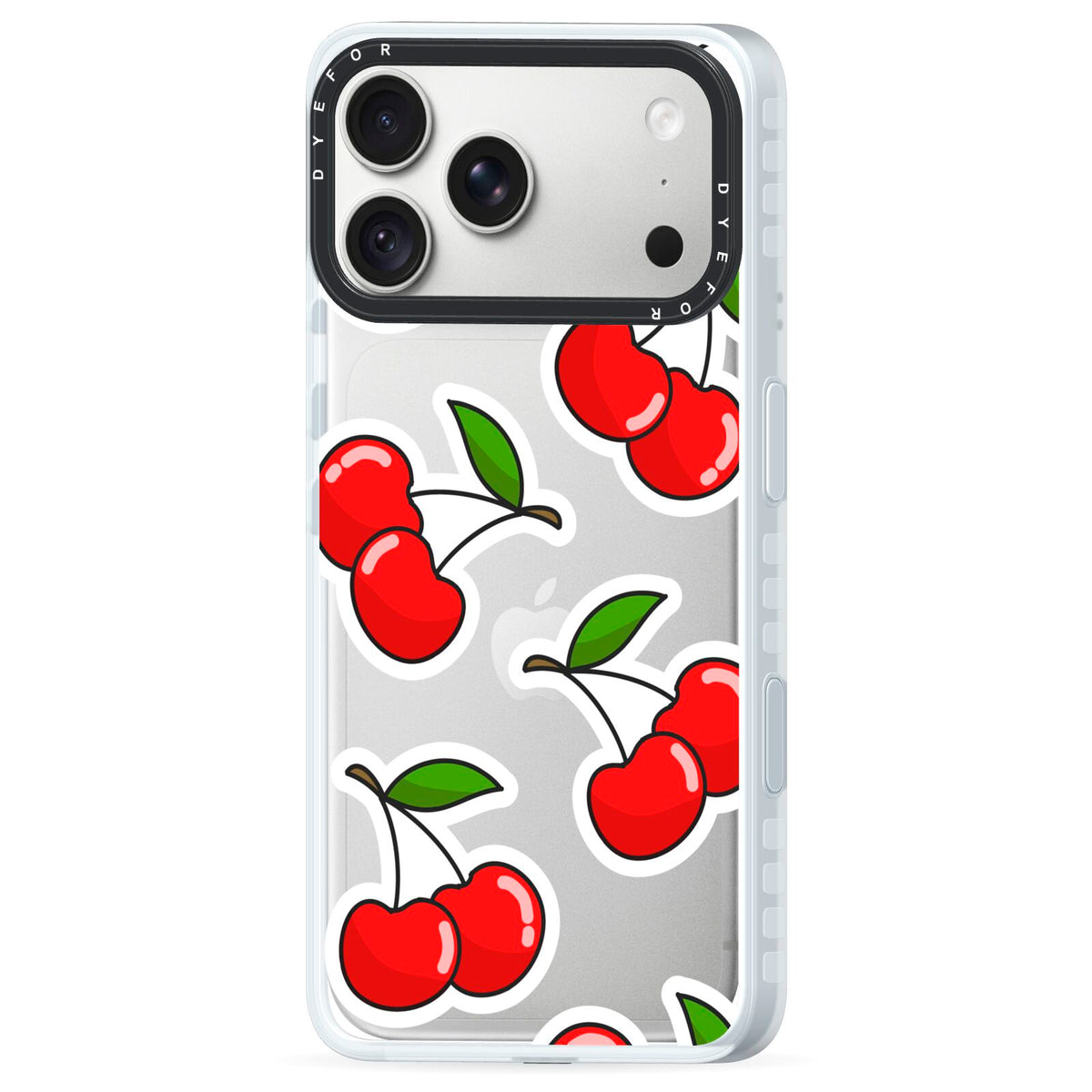 Cherry Pattern iPhone 18 Pro Max Black Impact Pre order Case Side Angle on Silver phone