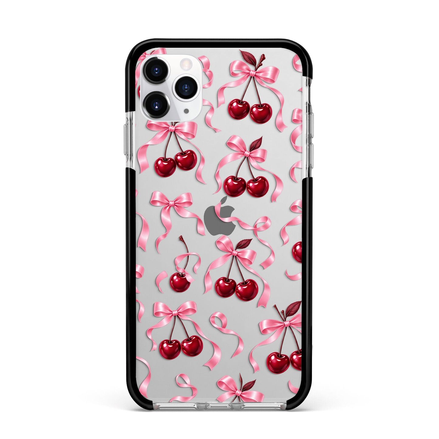 Cherry Silk Bows Apple iPhone 11 Pro Max in Silver with Black Impact Case