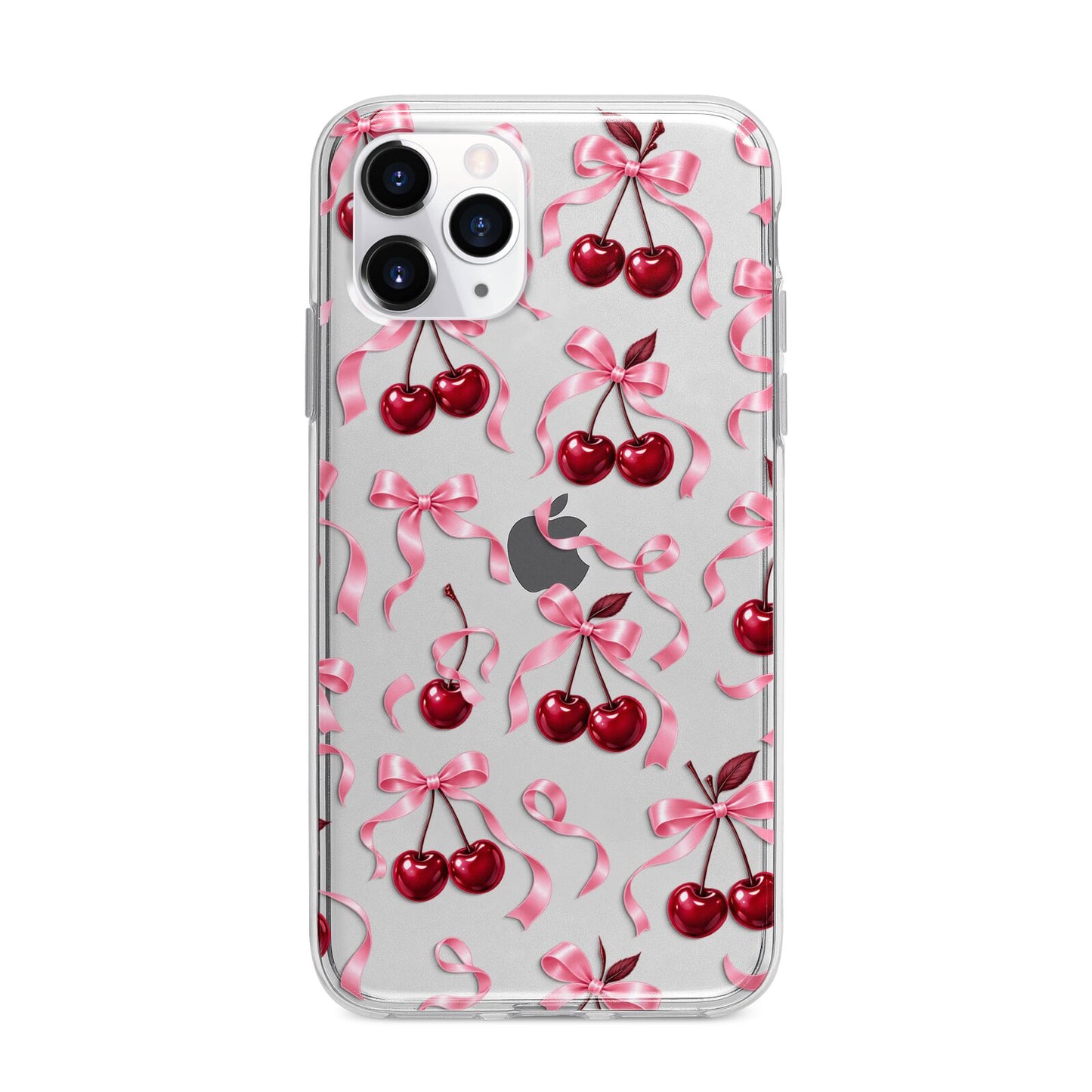 Cherry Silk Bows Apple iPhone 11 Pro Max in Silver with Bumper Case