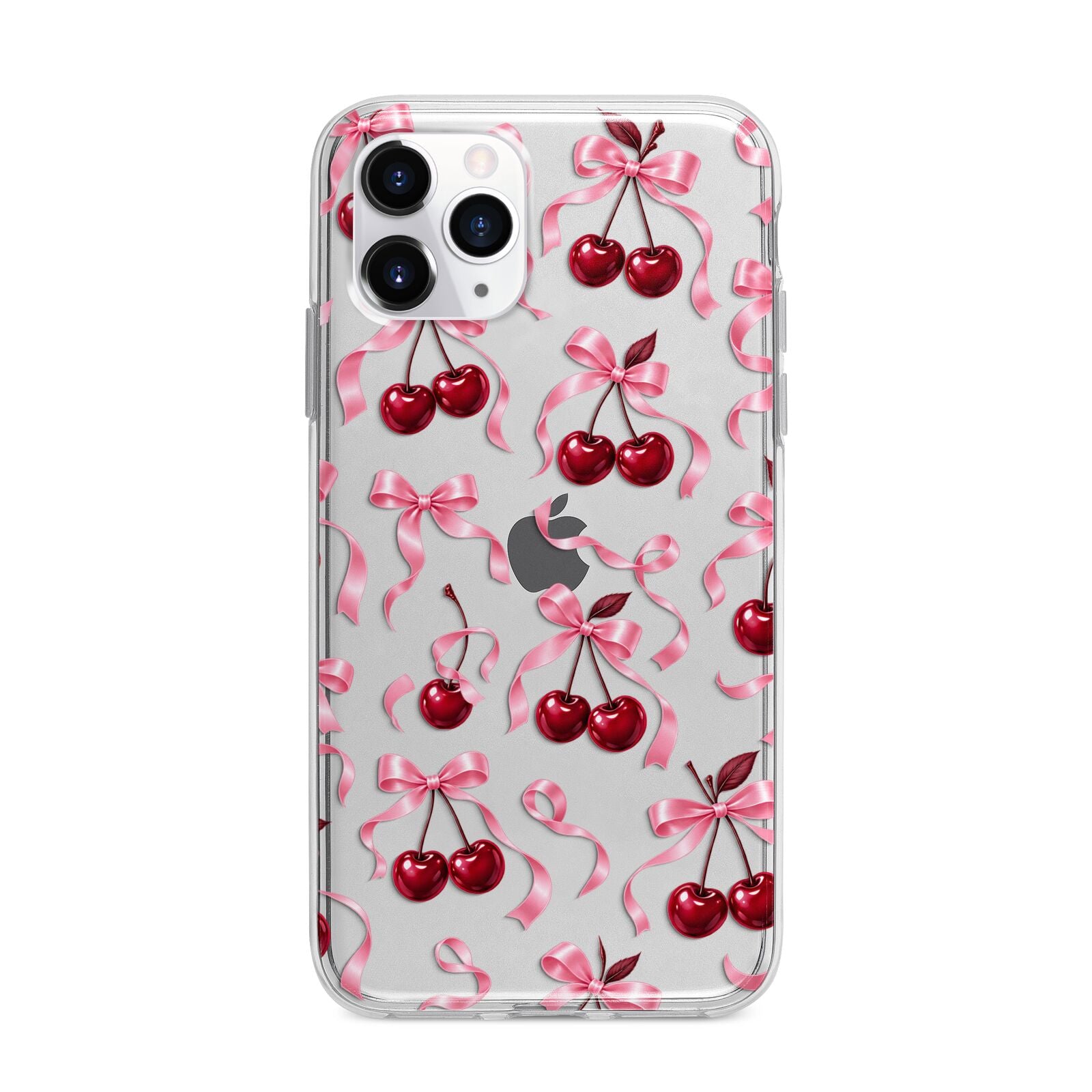 Cherry Silk Bows Apple iPhone 11 Pro Max in Silver with Bumper Case