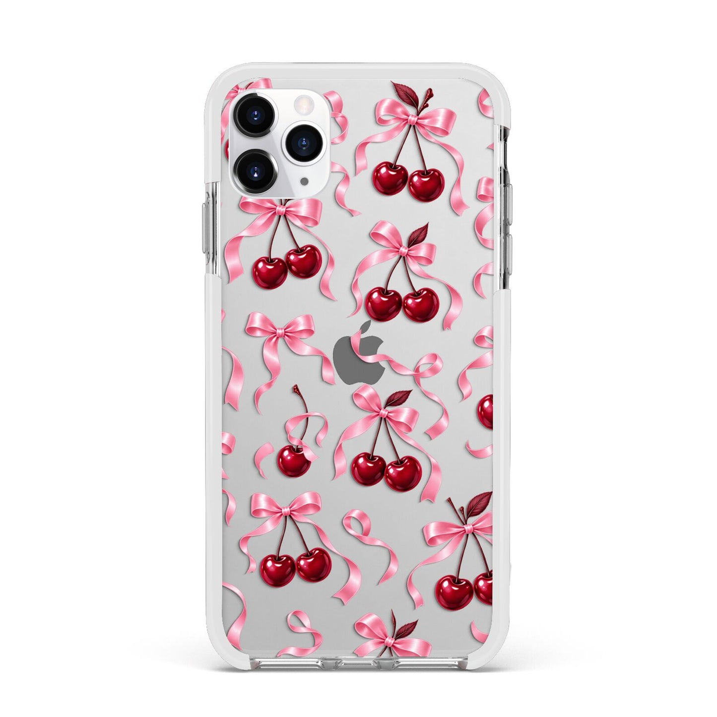 Cherry Silk Bows Apple iPhone 11 Pro Max in Silver with White Impact Case