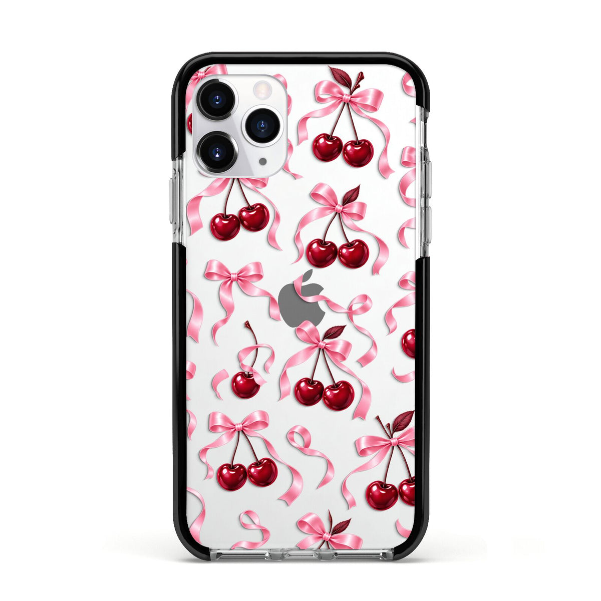 Cherry Silk Bows Apple iPhone 11 Pro in Silver with Black Impact Case