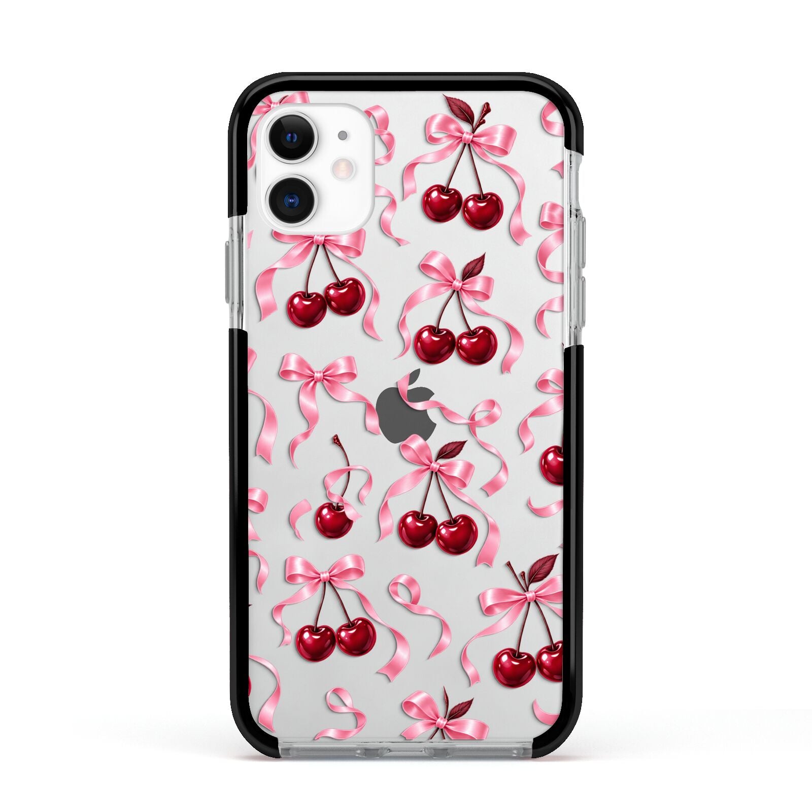 Cherry Silk Bows Apple iPhone 11 in White with Black Impact Case