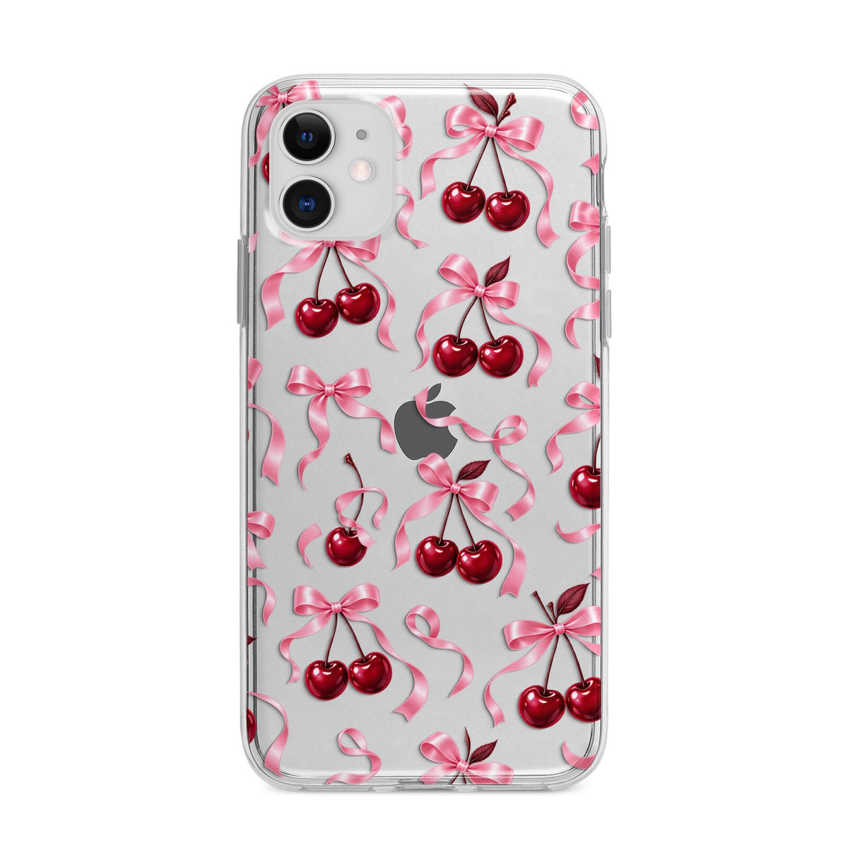 Cherry Silk Bows Apple iPhone 11 in White with Bumper Case