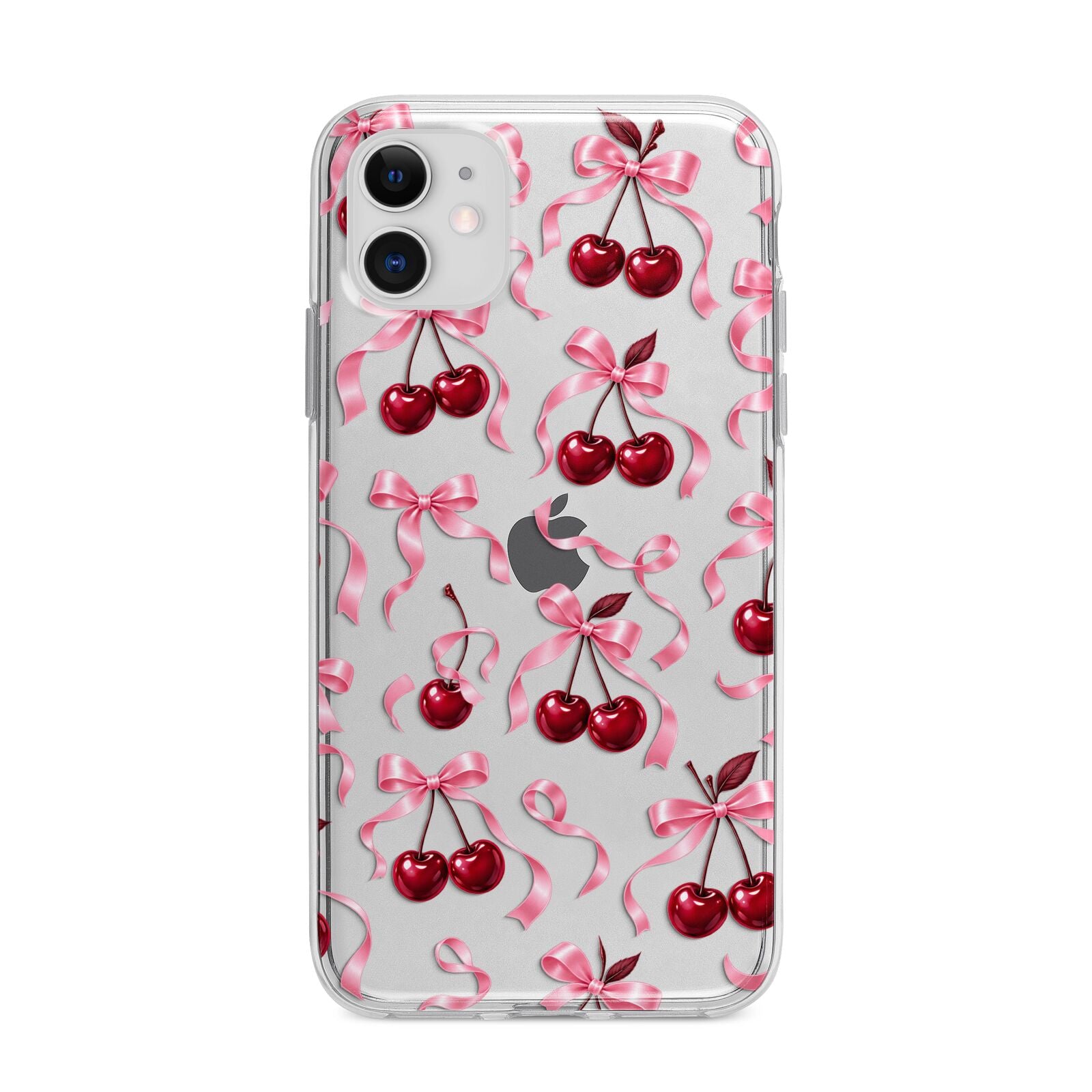 Cherry Silk Bows Apple iPhone 11 in White with Bumper Case