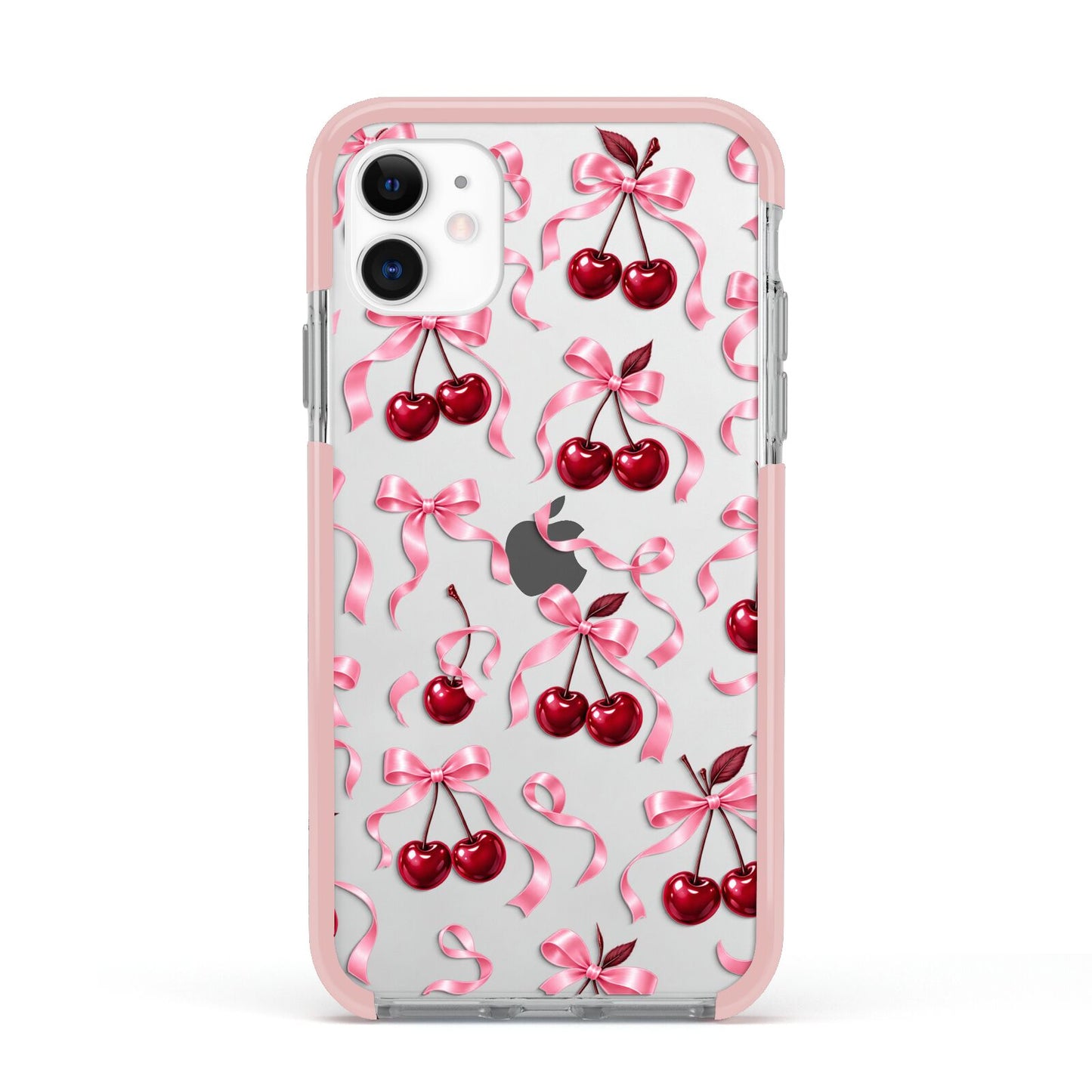 Cherry Silk Bows Apple iPhone 11 in White with Pink Impact Case