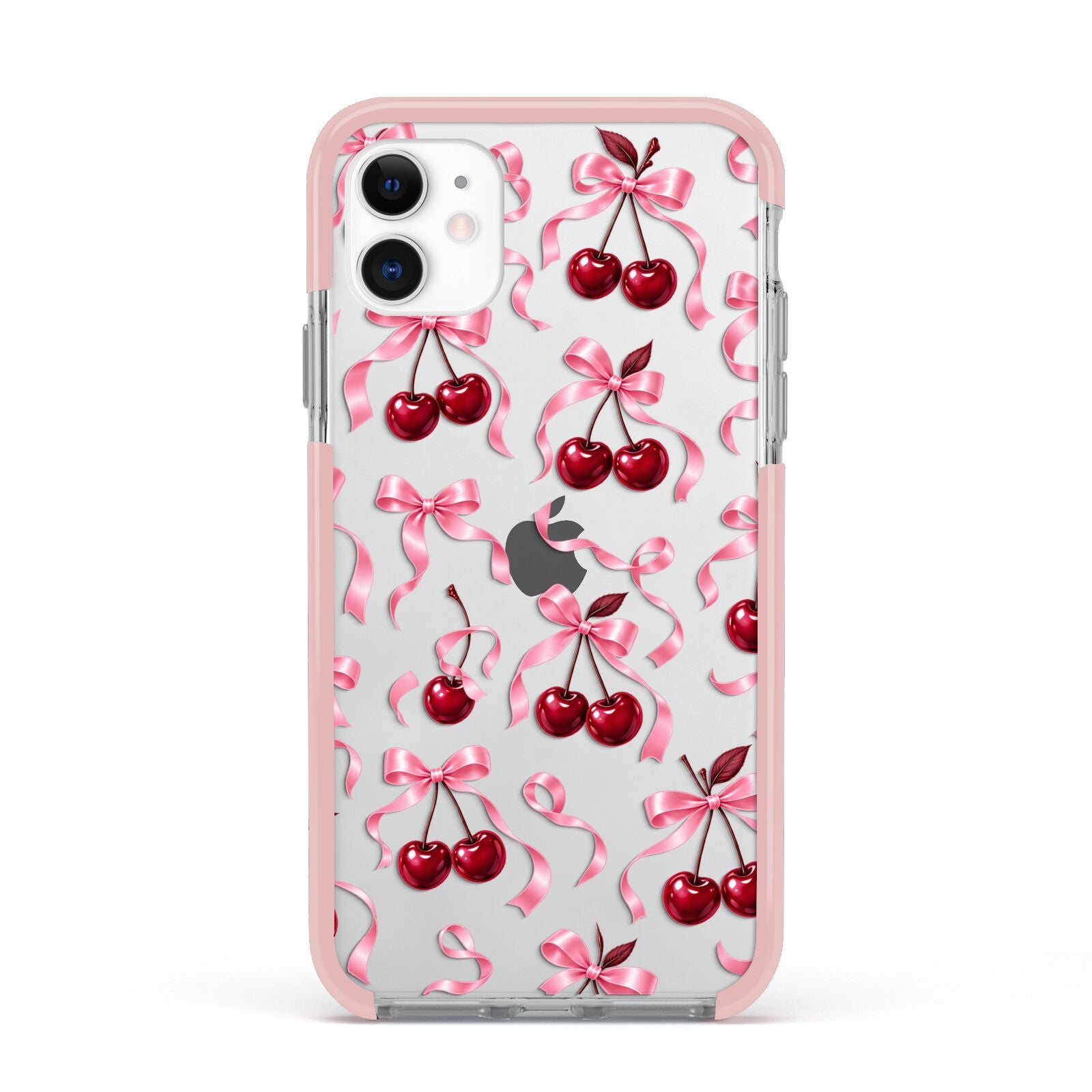 Cherry Silk Bows Apple iPhone 11 in White with Pink Impact Case
