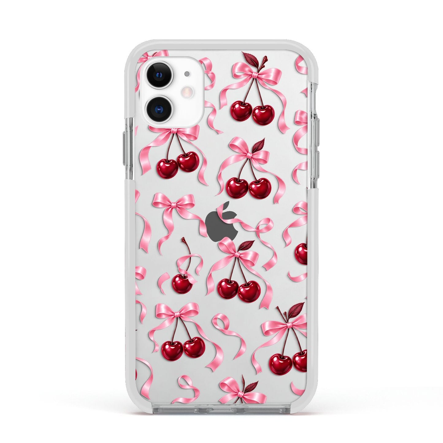 Cherry Silk Bows Apple iPhone 11 in White with White Impact Case