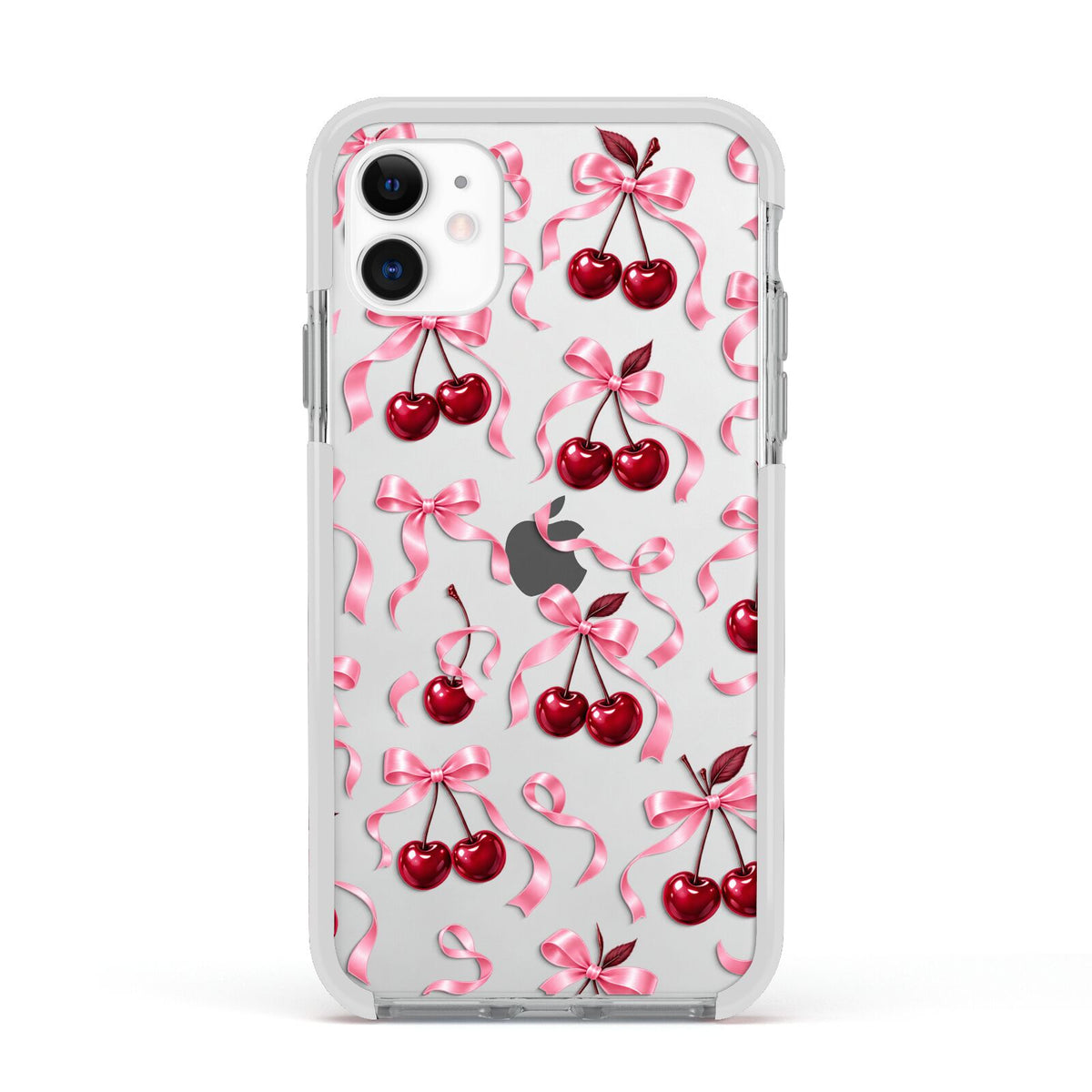 Cherry Silk Bows Apple iPhone 11 in White with White Impact Case