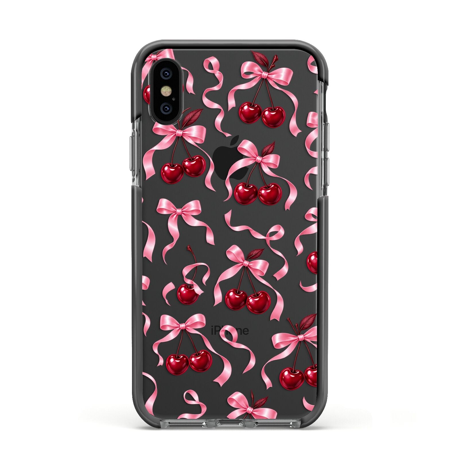 Cherry Silk Bows Apple iPhone Xs Impact Case Black Edge on Black Phone