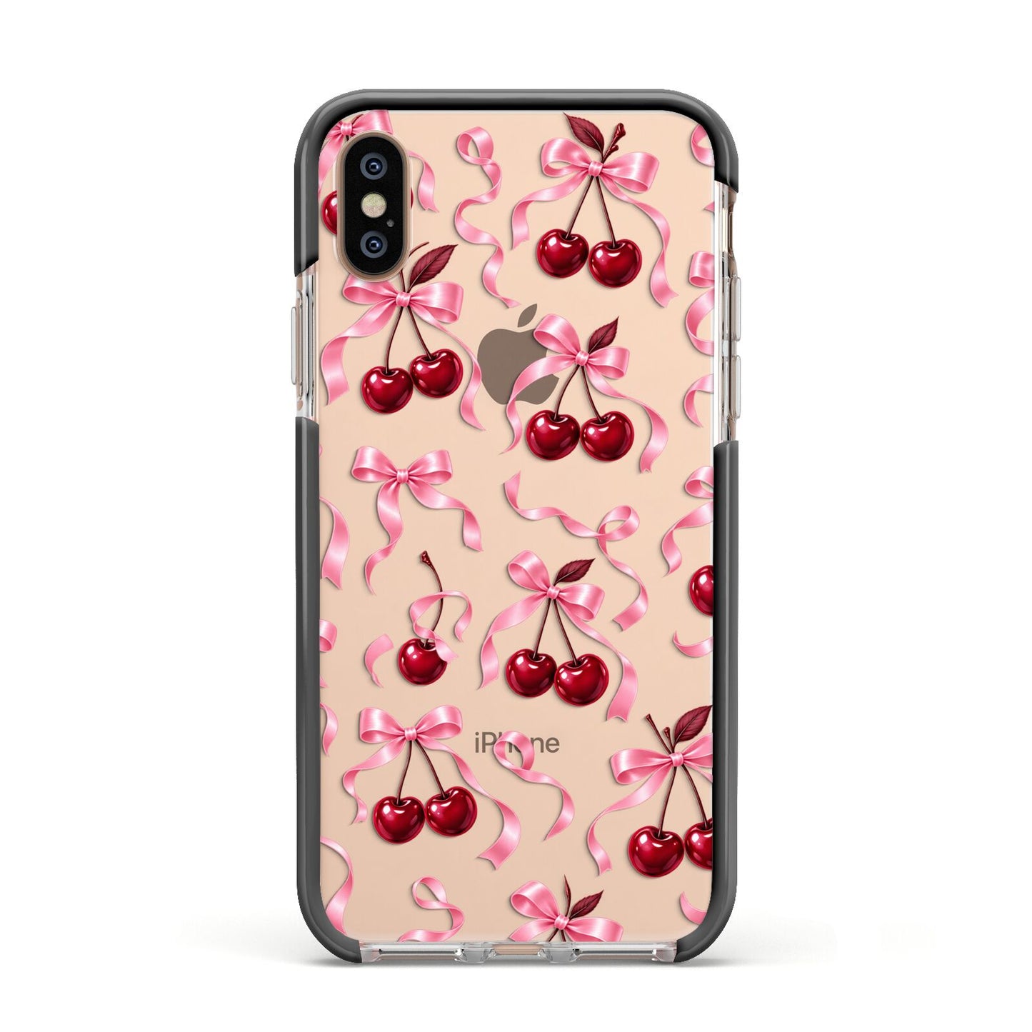 Cherry Silk Bows Apple iPhone Xs Impact Case Black Edge on Gold Phone