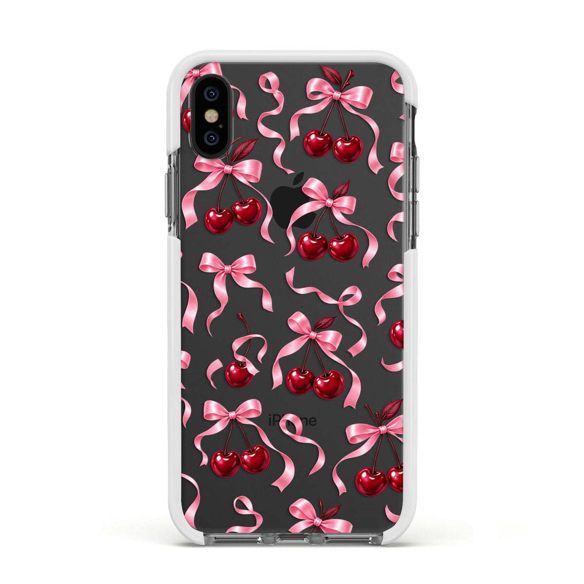 Cherry Silk Bows Apple iPhone Xs Impact Case White Edge on Black Phone