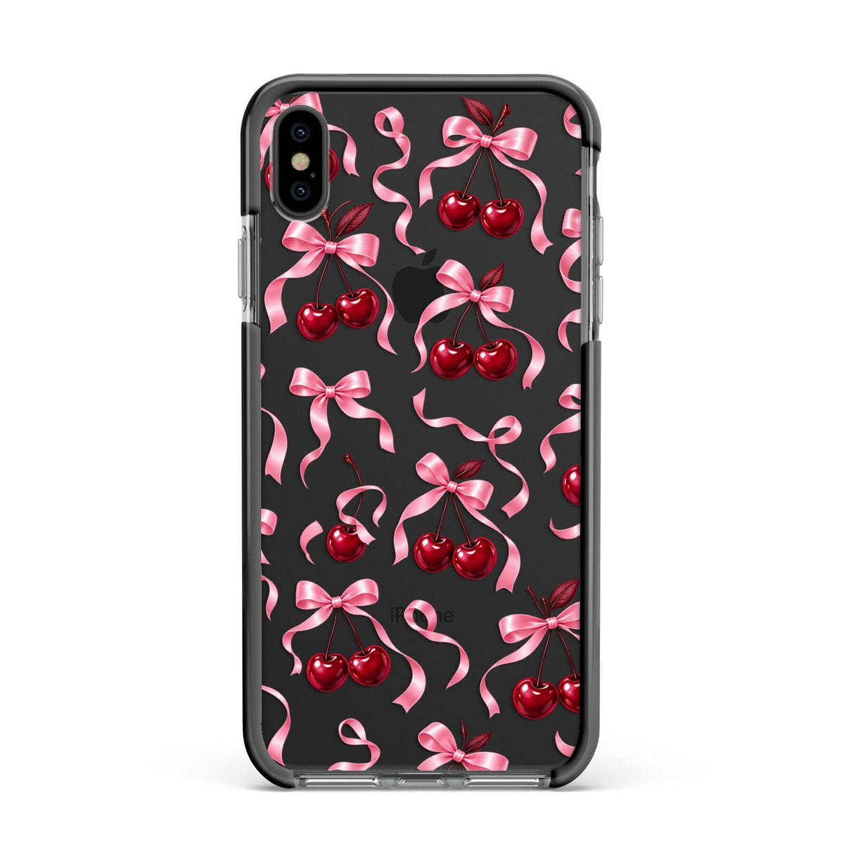 Cherry Silk Bows Apple iPhone Xs Max Impact Case Black Edge on Black Phone