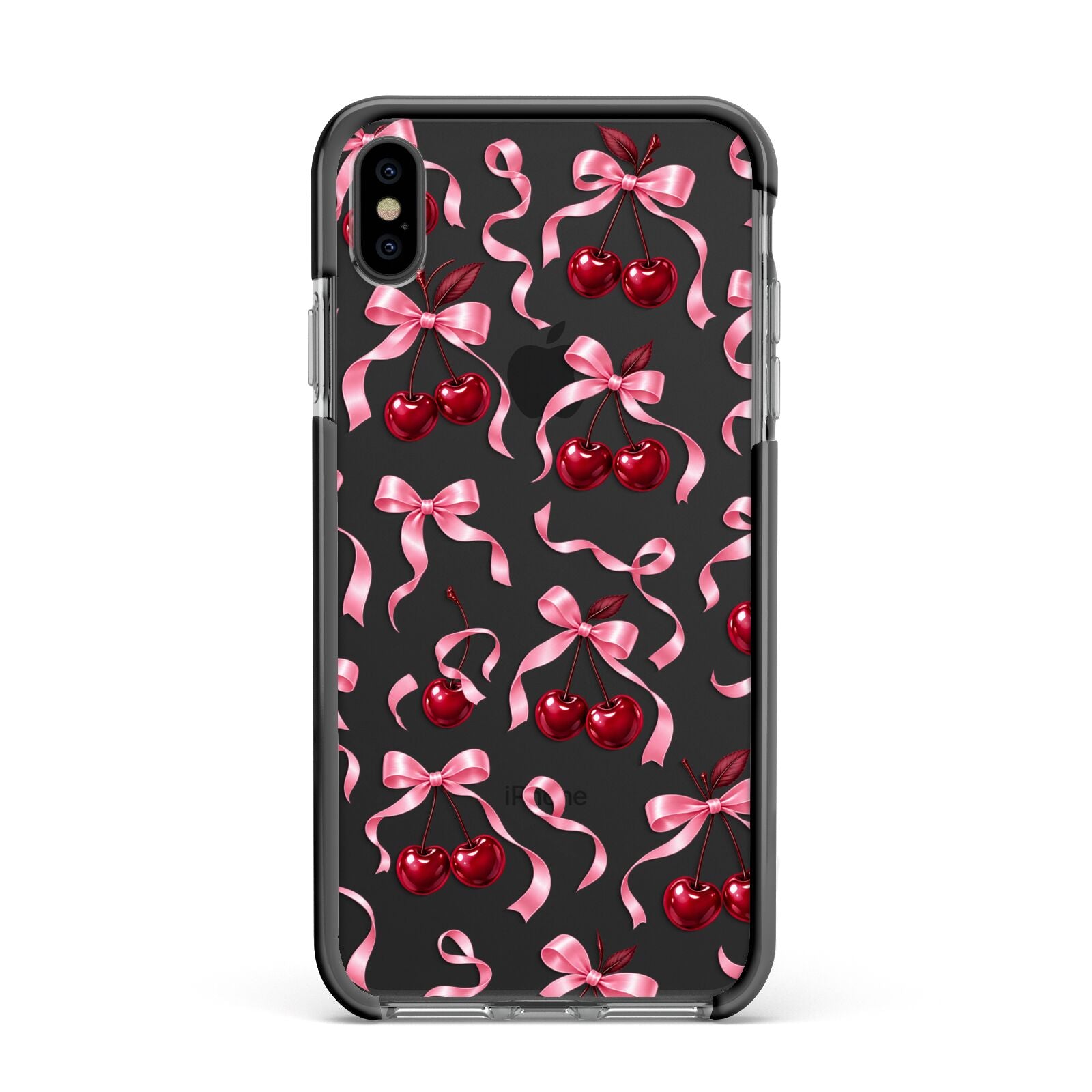 Cherry Silk Bows Apple iPhone Xs Max Impact Case Black Edge on Black Phone