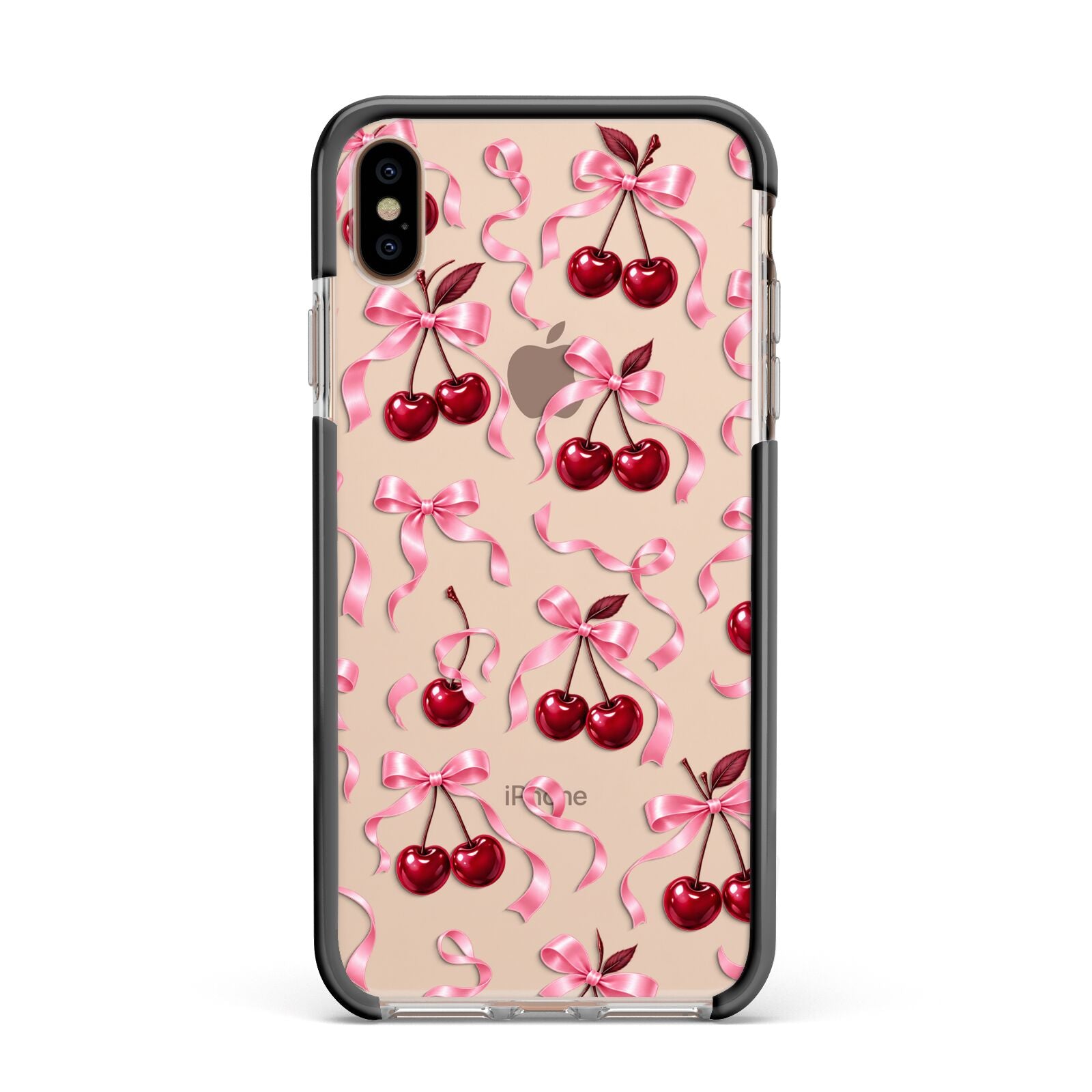 Cherry Silk Bows Apple iPhone Xs Max Impact Case Black Edge on Gold Phone