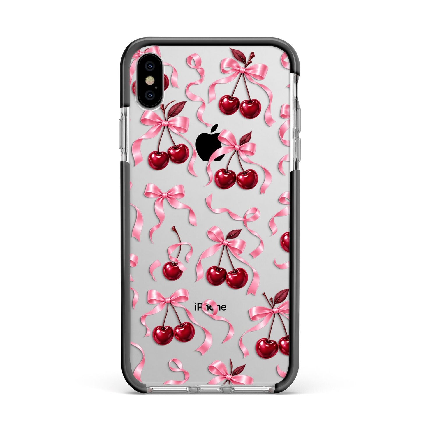 Cherry Silk Bows Apple iPhone Xs Max Impact Case Black Edge on Silver Phone