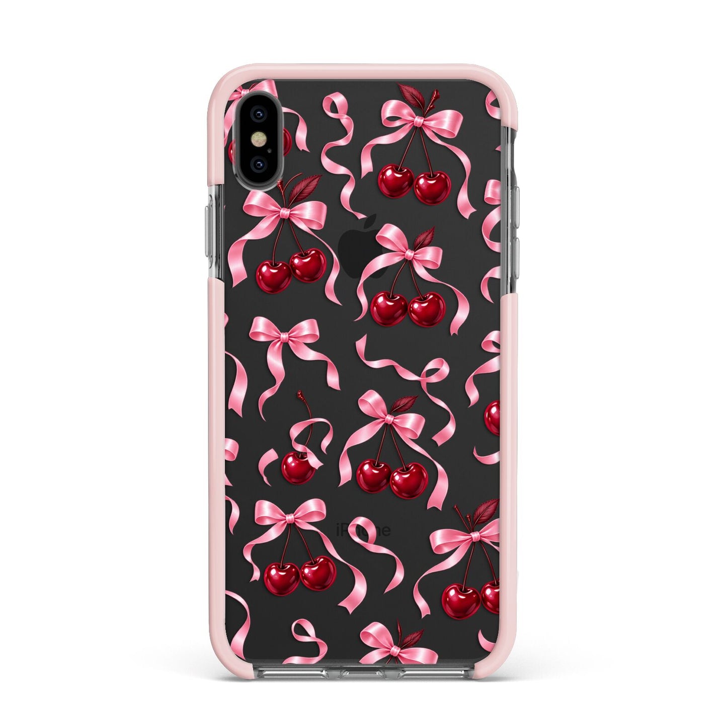 Cherry Silk Bows Apple iPhone Xs Max Impact Case Pink Edge on Black Phone