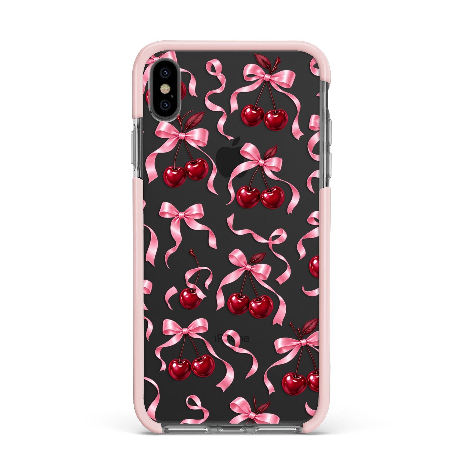 Cherry Silk Bows Apple iPhone Xs Max Impact Case Pink Edge on Black Phone