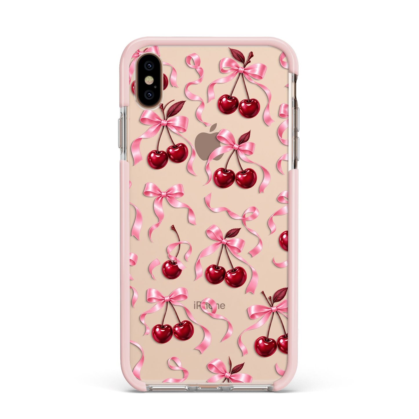 Cherry Silk Bows Apple iPhone Xs Max Impact Case Pink Edge on Gold Phone