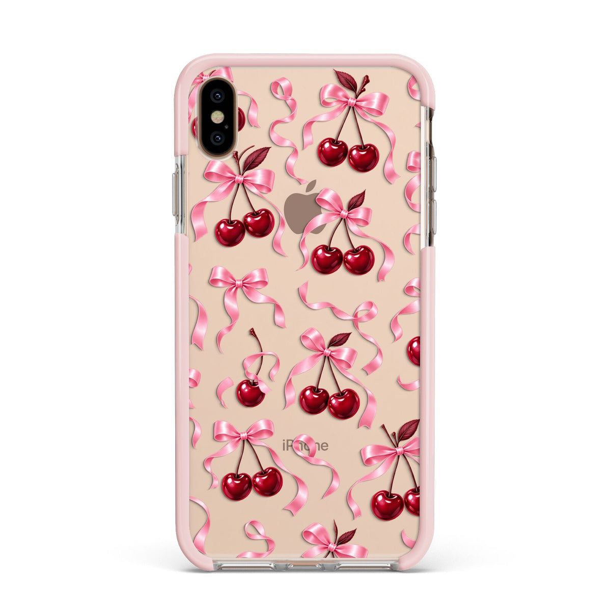 Cherry Silk Bows Apple iPhone Xs Max Impact Case Pink Edge on Gold Phone
